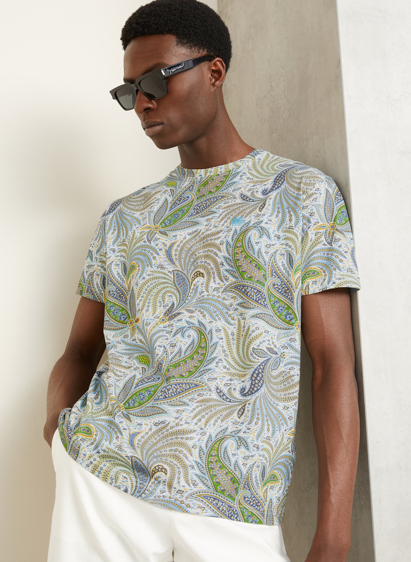 ETRO T-Shirt: BLAU / GRÜN / WEISS