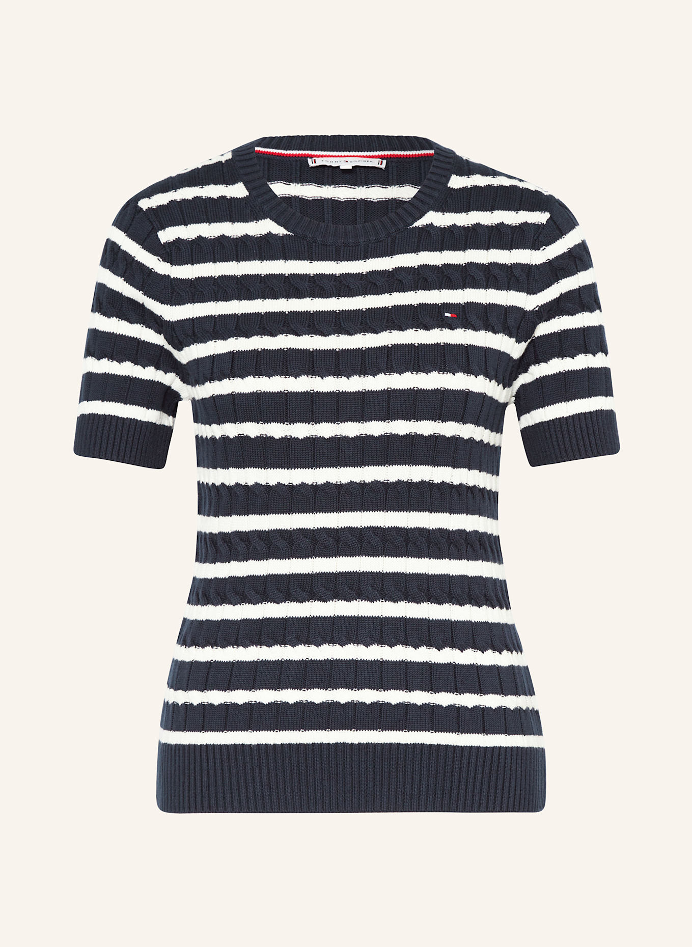 TOMMY HILFIGER Strickshirt: DUNKELBLAU / WEISS