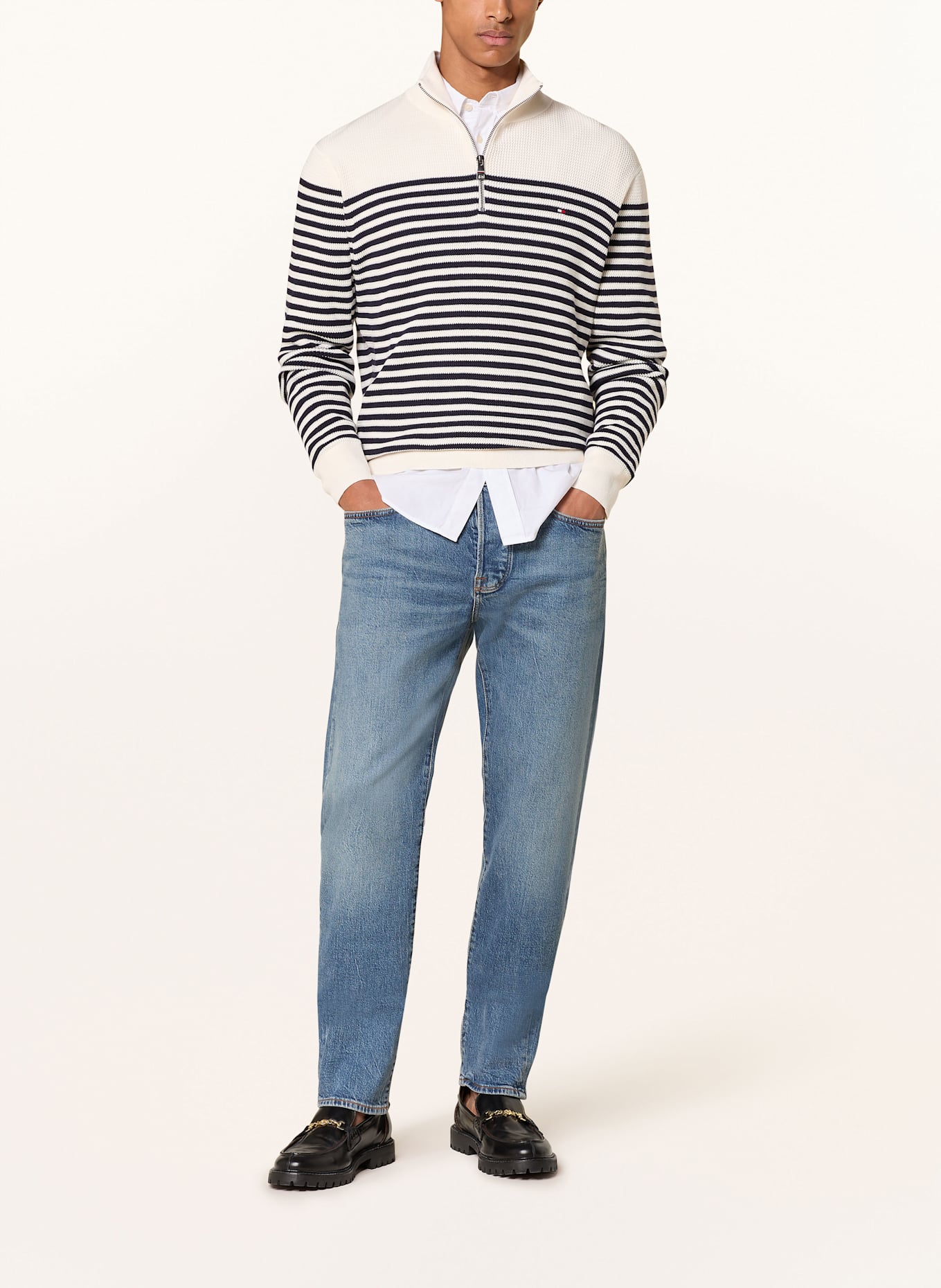 TOMMY HILFIGER Sweter typu troyer RACKING: GRANATOWY / ECRU