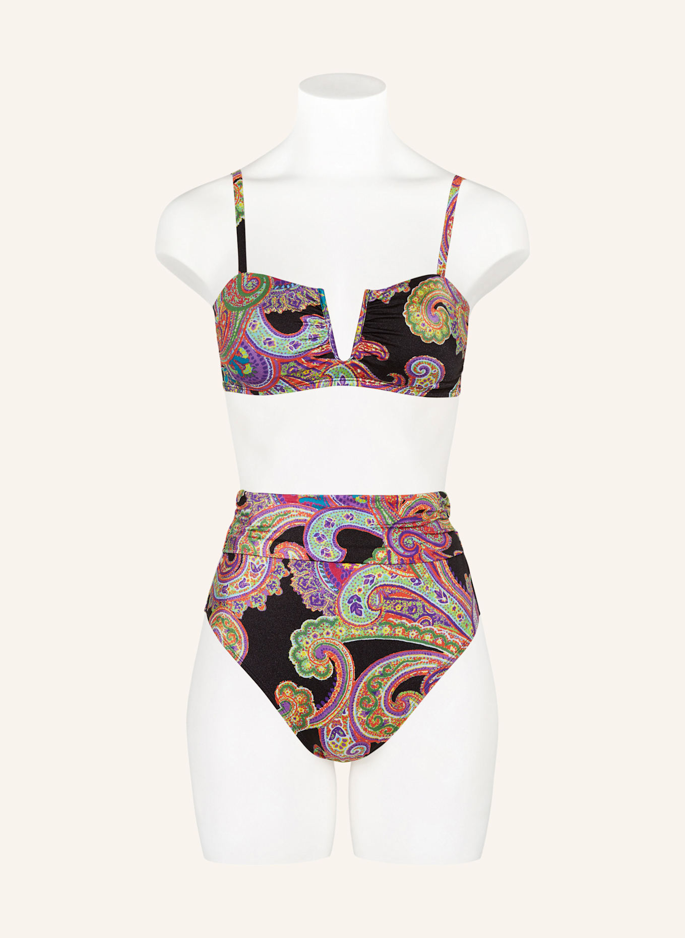 LAUREN RALPH LAUREN Bustier-Bikini-Top BORDADO PAISLEY: SCHWARZ / HELLGRÜN / LILA
