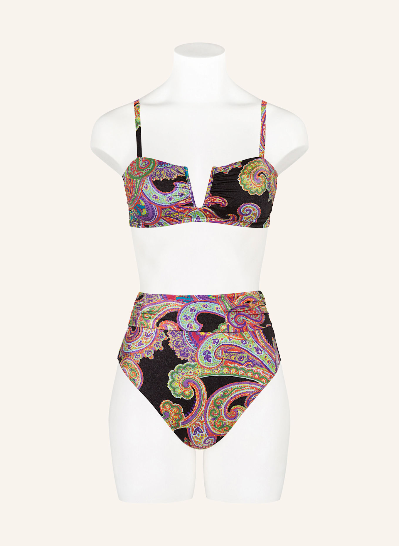 LAUREN RALPH LAUREN High-Waist-Bikini-Hose BORDADO PAISLEY: SCHWARZ / HELLGRÜN / LILA