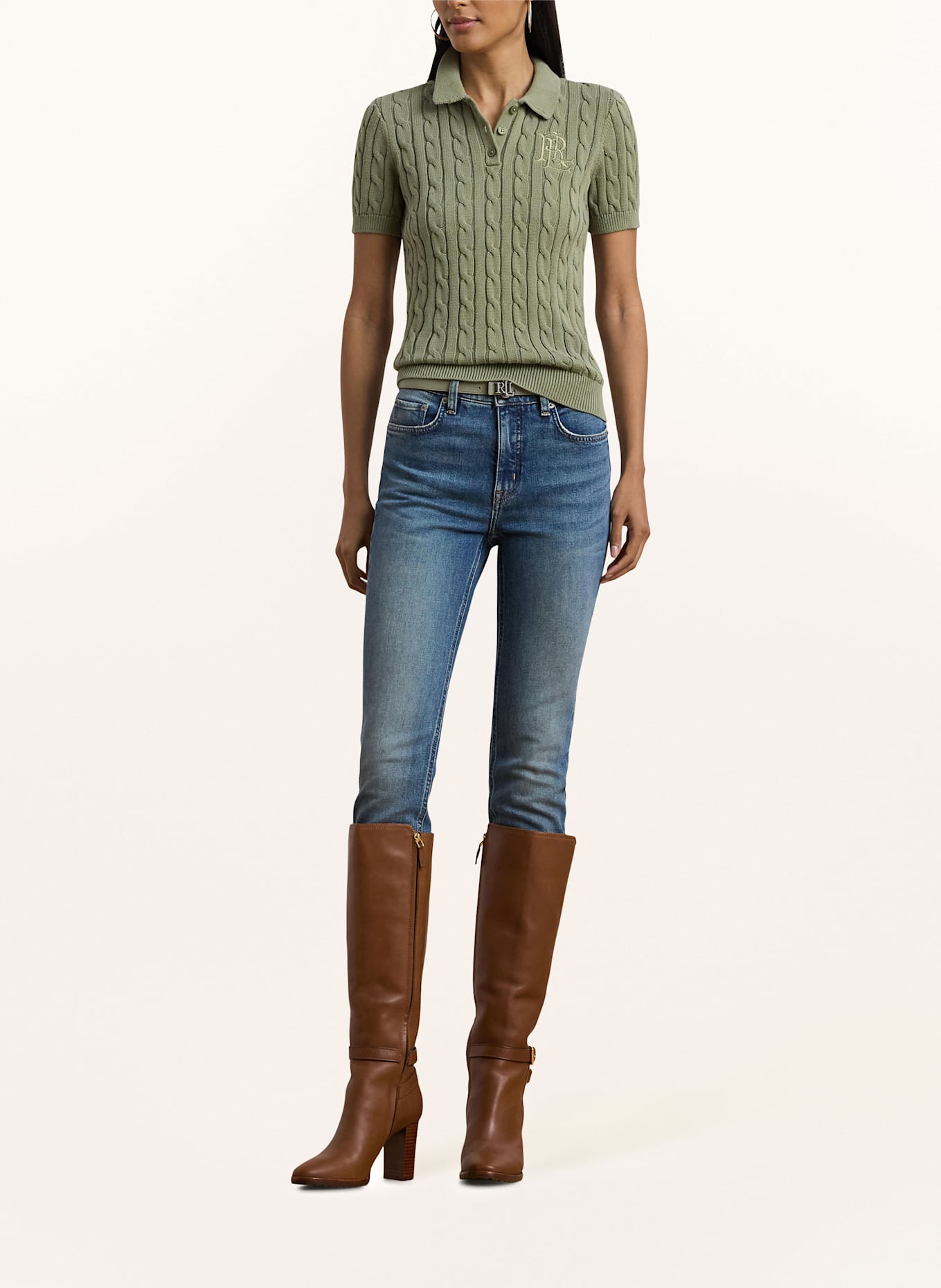 LAUREN RALPH LAUREN Strick-Poloshirt: OLIV