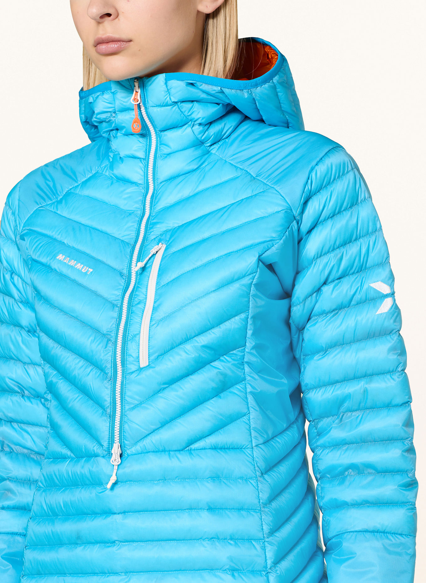 MAMMUT Lehká péřová bunda EIGER SPEED IN HALF ZIP HOODIE: TYRKYSOVÁ