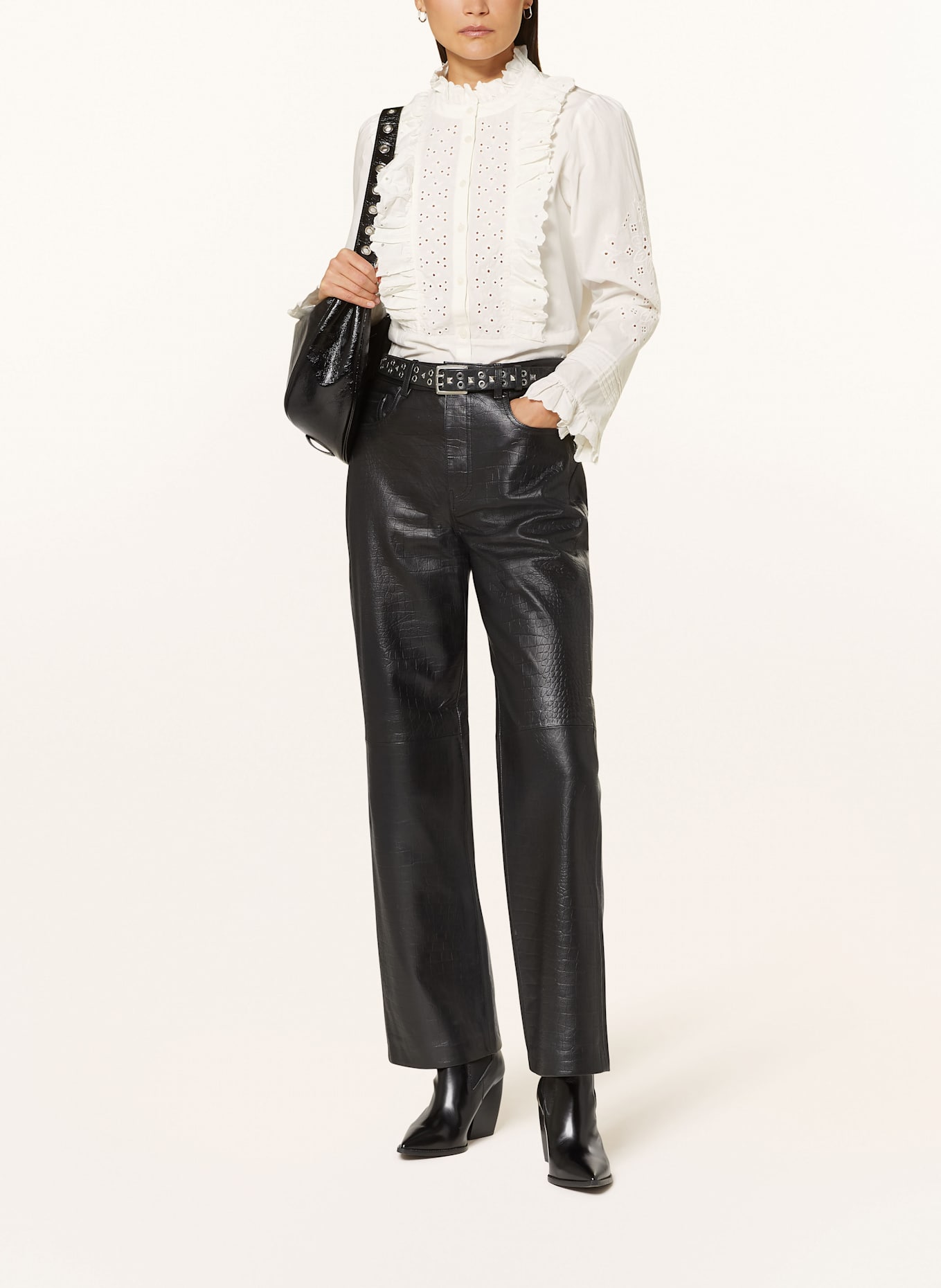 ROUGE VILA Bluzka z falbankami i dziurkowaną koronką: BIAŁY