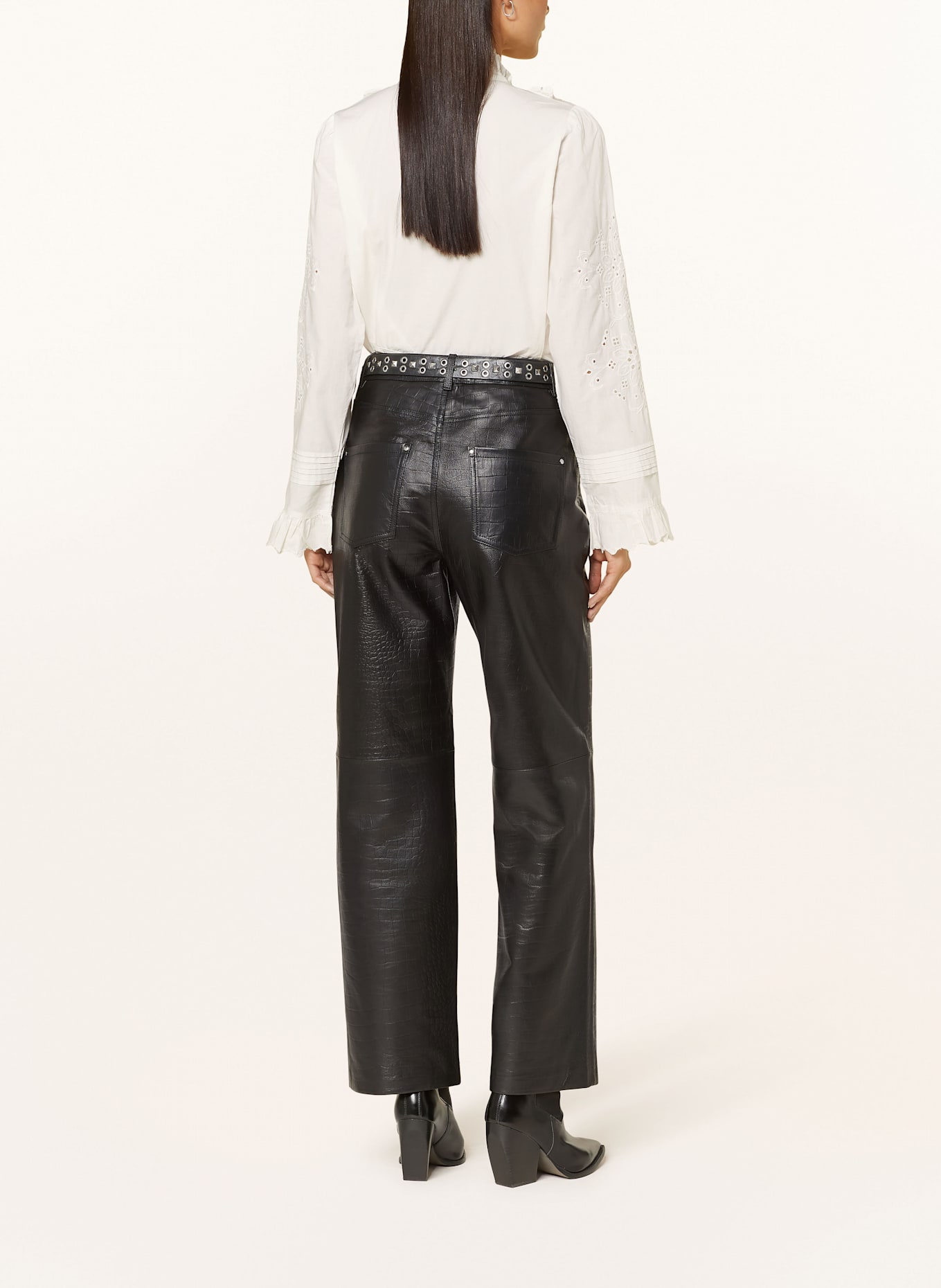 ROUGE VILA Bluzka z falbankami i dziurkowaną koronką: BIAŁY