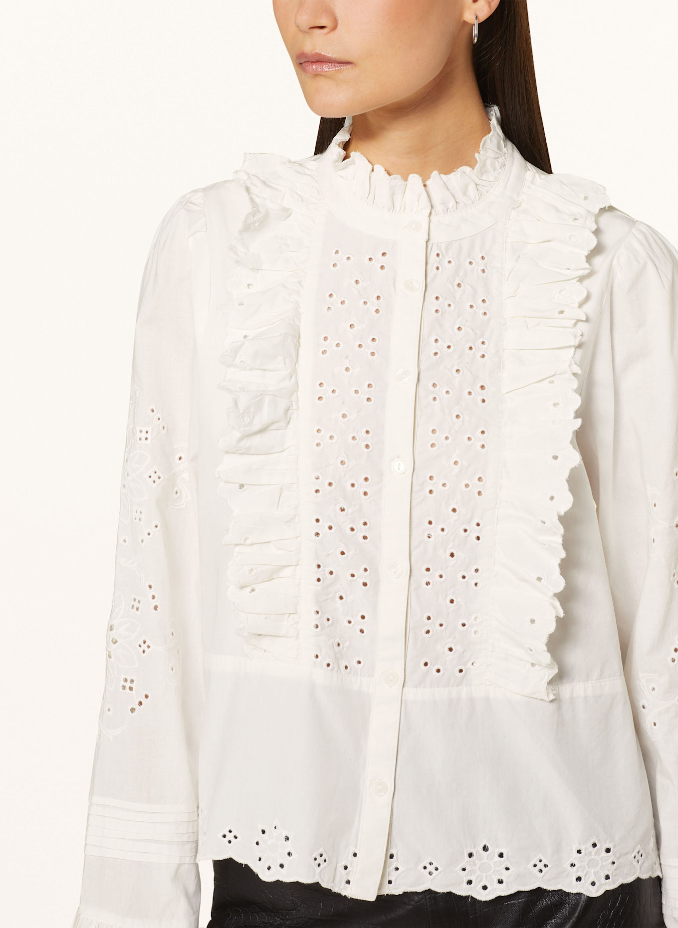 ROUGE VILA Bluzka z falbankami i dziurkowaną koronką: BIAŁY