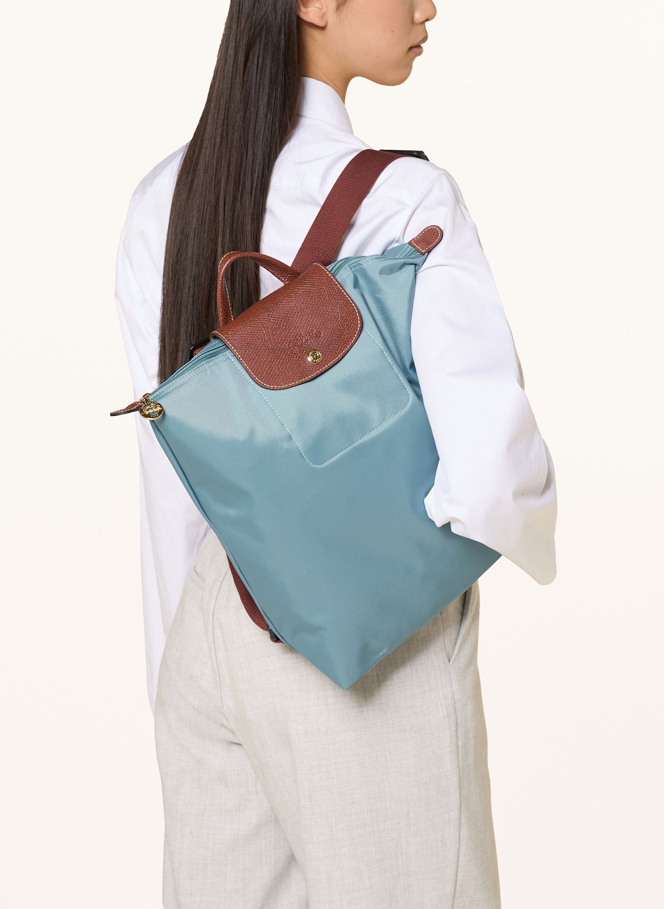 LONGCHAMP Rucksack LE PLIAGE MEDIUM: PETROL / BRAUN