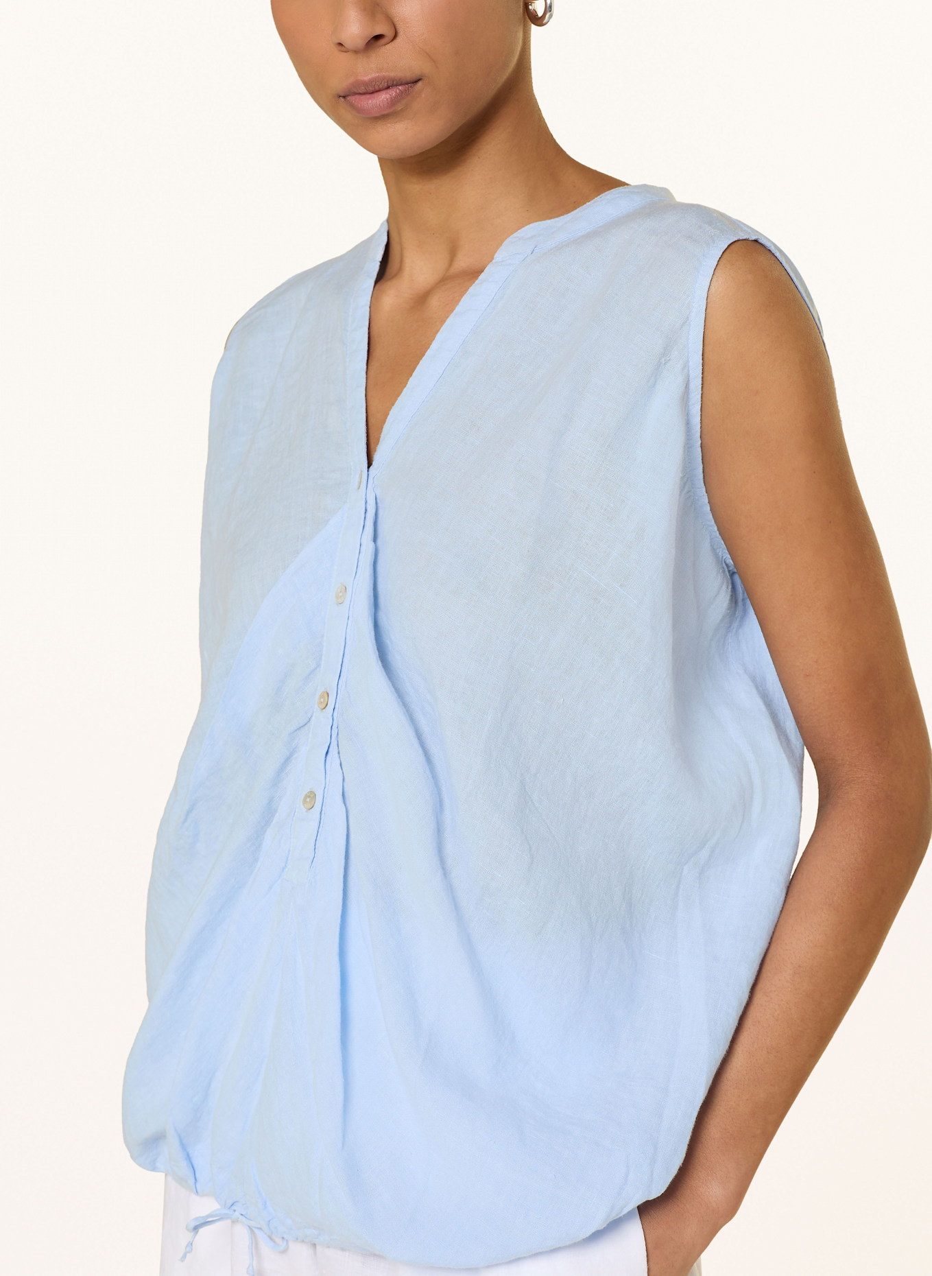 120%lino Blusentop aus Leinen: HELLBLAU
