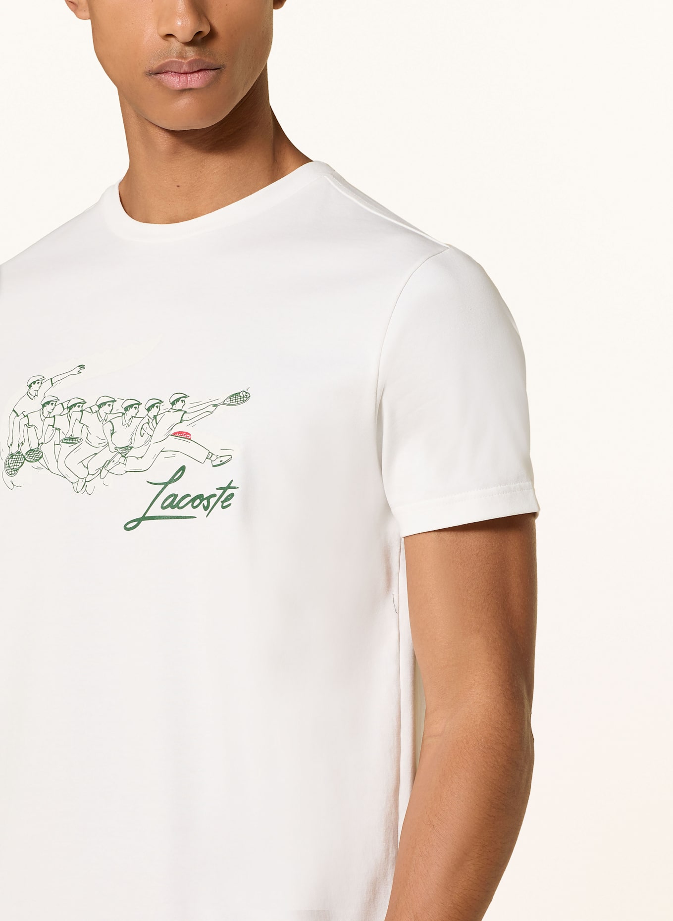 LACOSTE T-Shirt: ECRU/ GRÜN
