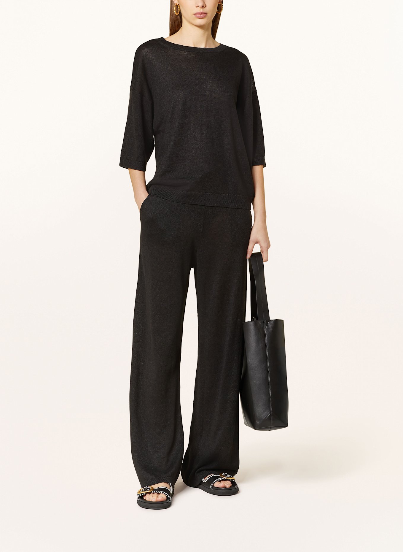 darling harbour Linen knit trousers: BLACK