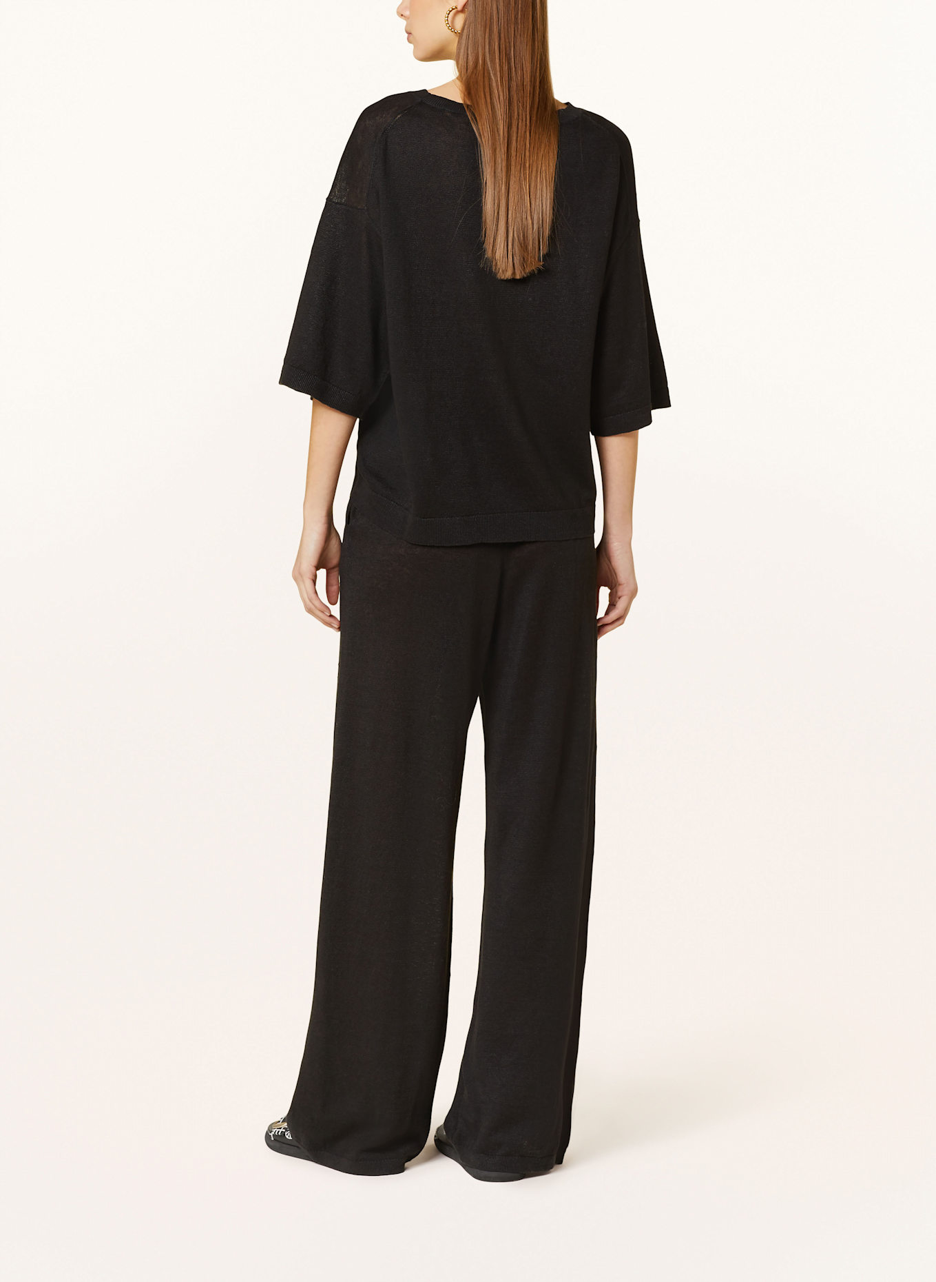 darling harbour Linen knit trousers: BLACK