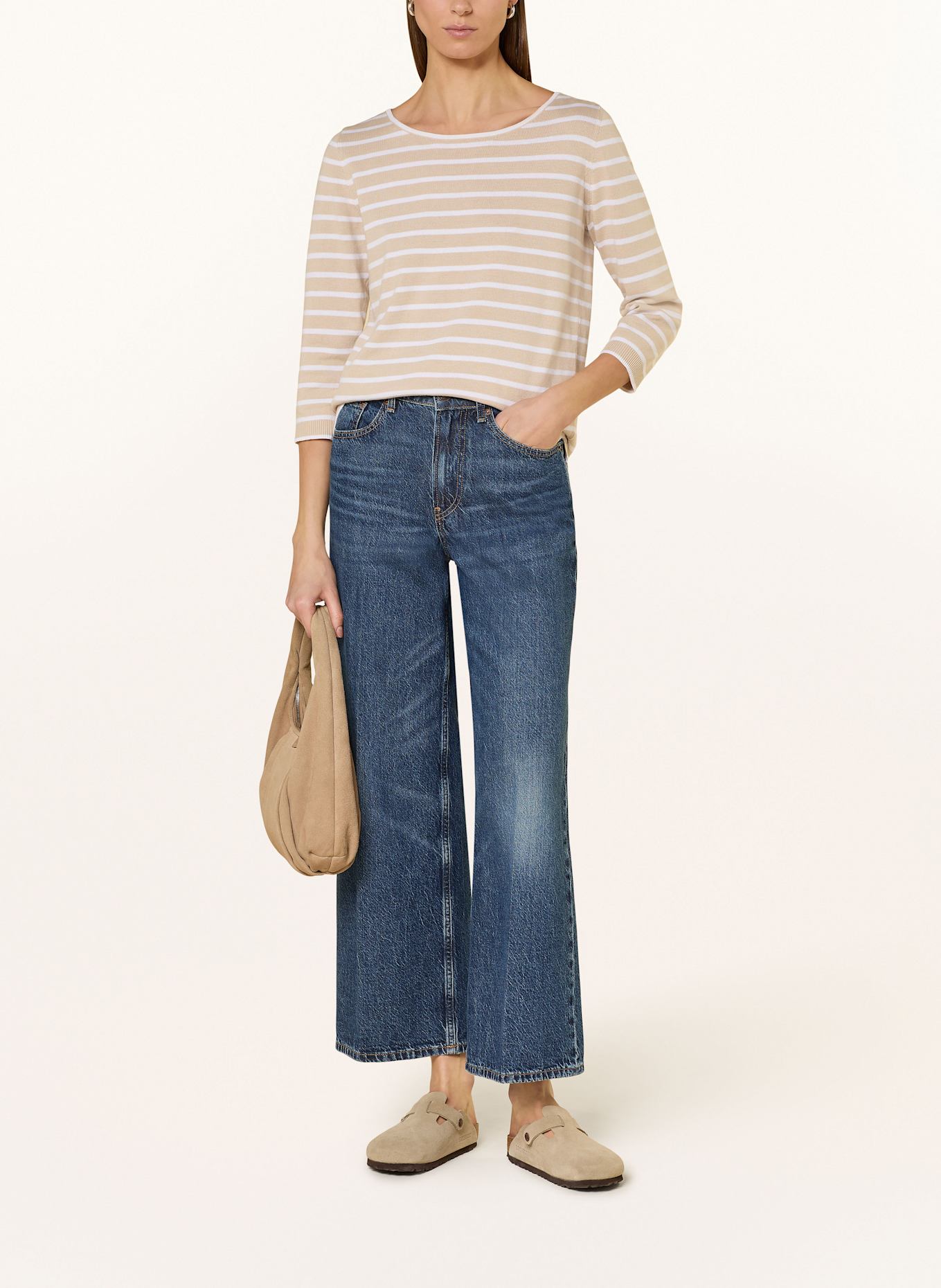 darling harbour Pullover mit 3/4-Arm: SAND / WEISS