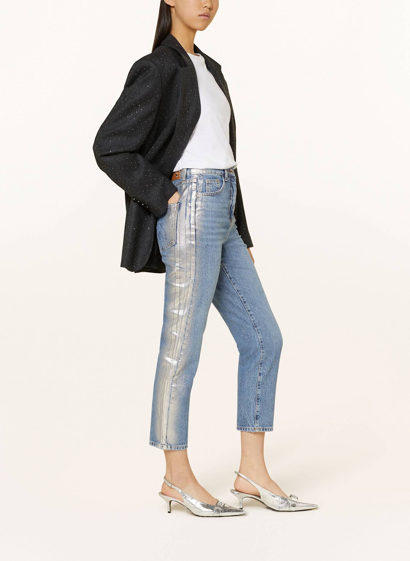 PATRIZIA PEPE 7/8-Jeans: S709 Shiny silver Coated