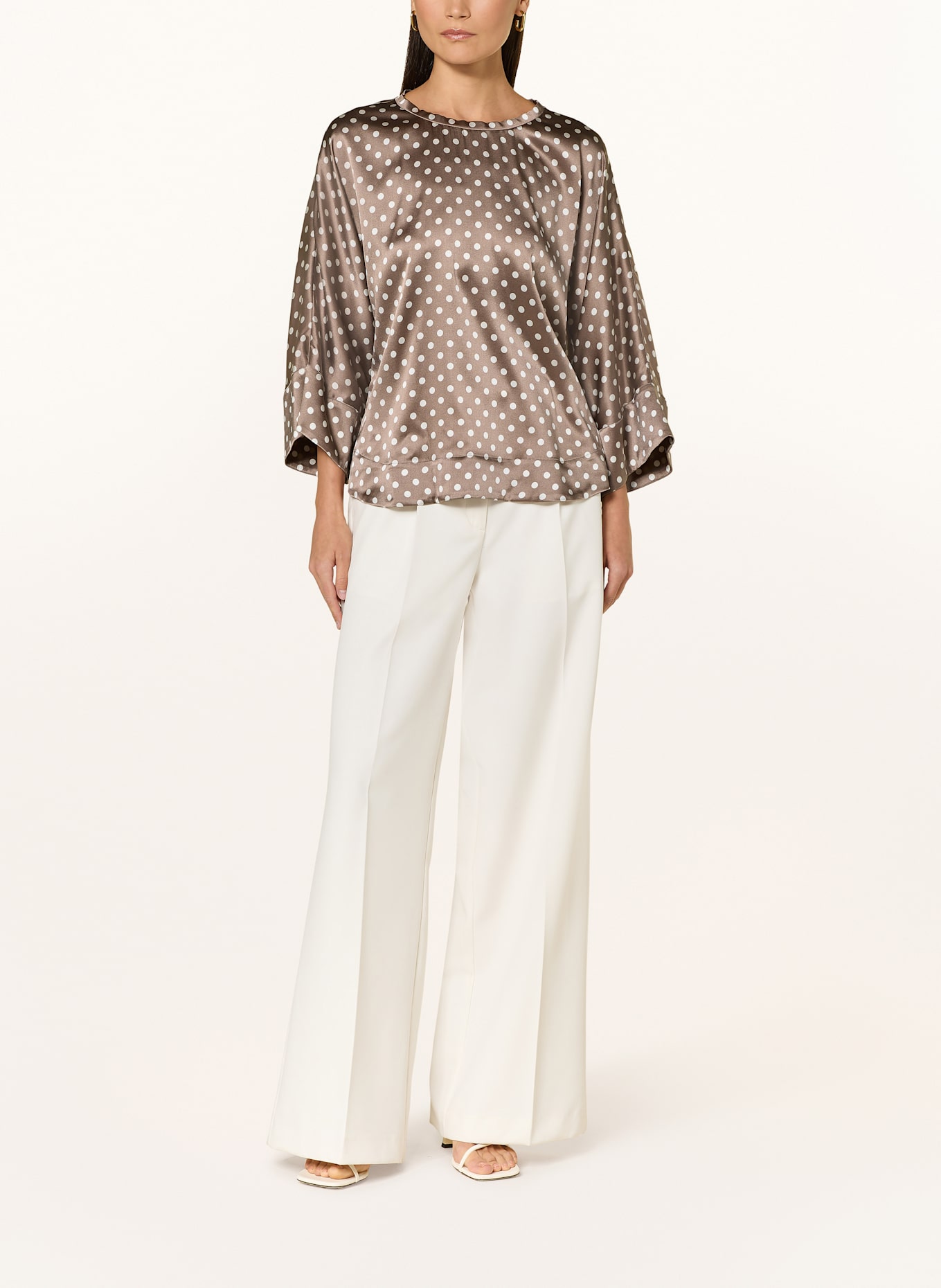 van Laack Silk shirt blouse VL-OLESSA-XX with 3/4 sleeves, Color: BROWN/ WHITE (Image 2)