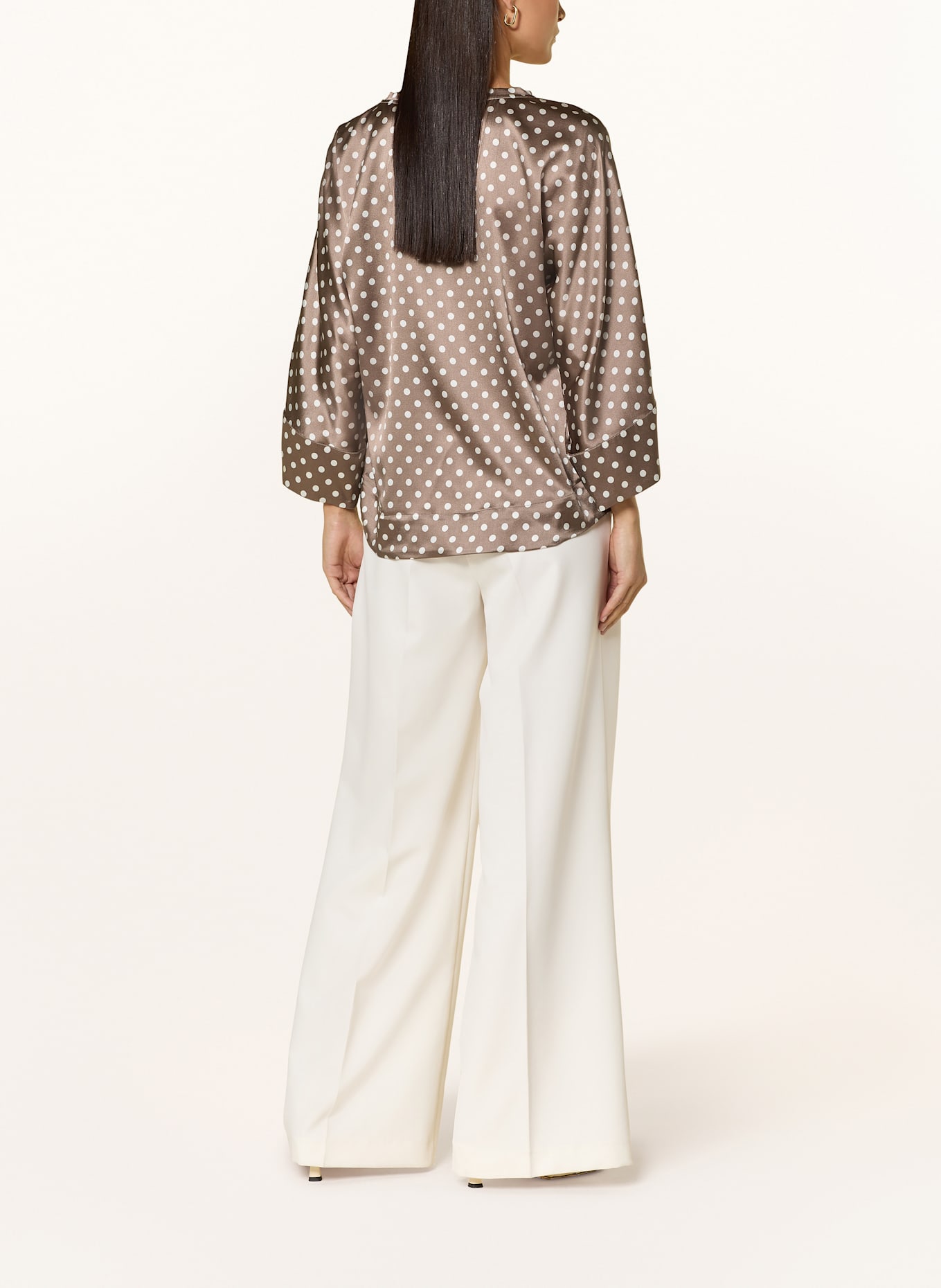van Laack Silk shirt blouse VL-OLESSA-XX with 3/4 sleeves, Color: BROWN/ WHITE (Image 3)