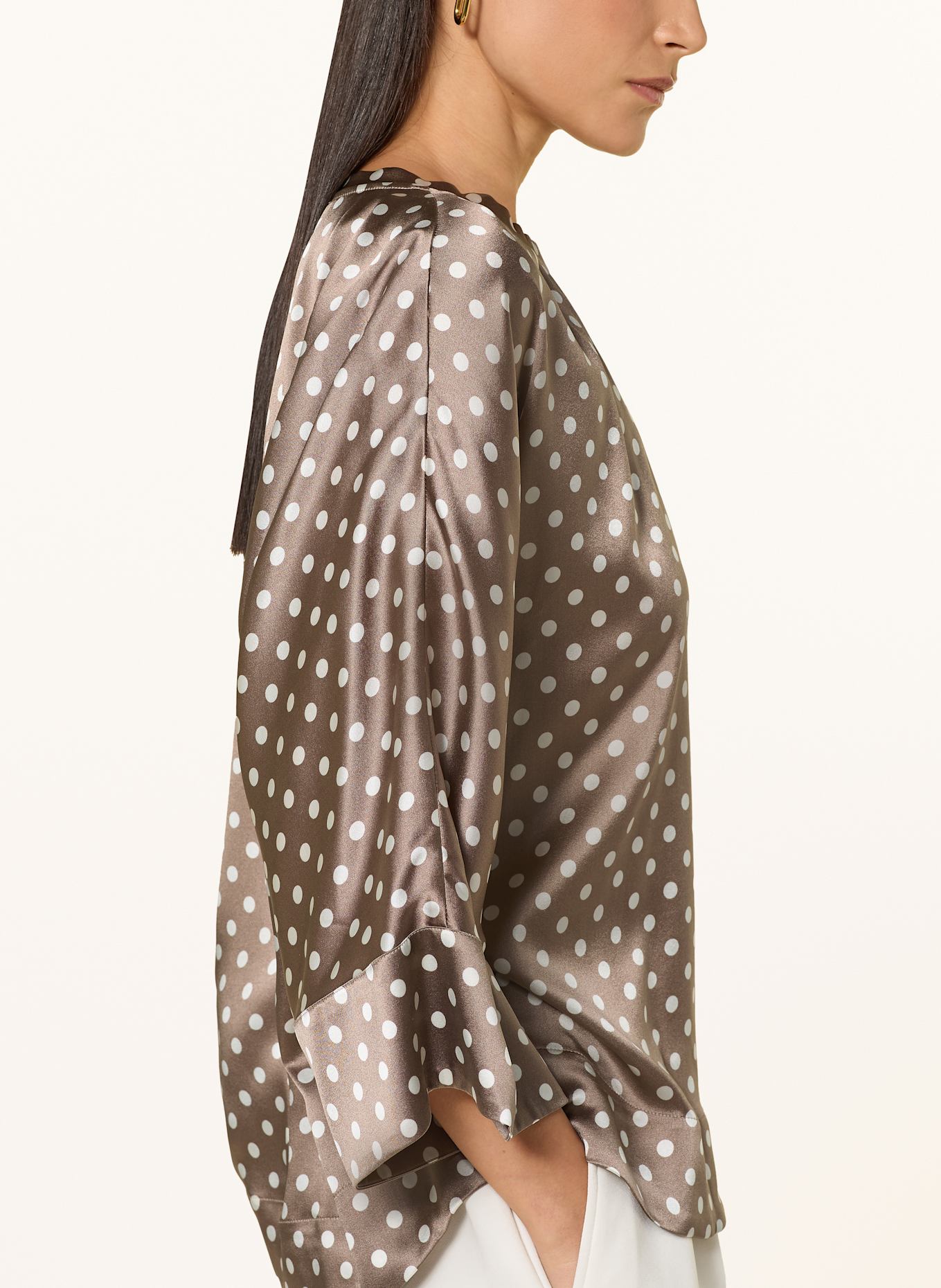van Laack Silk shirt blouse VL-OLESSA-XX with 3/4 sleeves, Color: BROWN/ WHITE (Image 4)