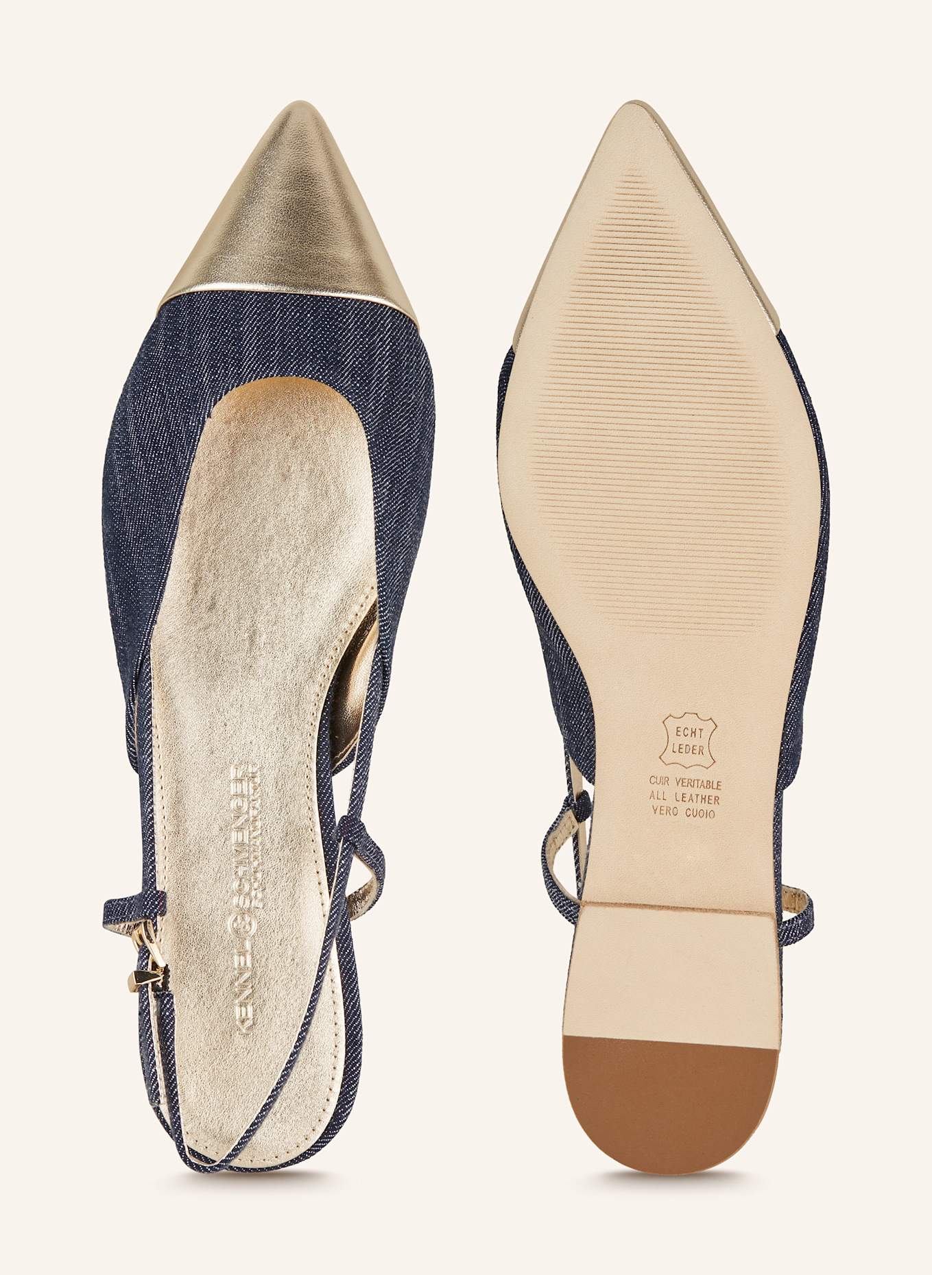 KENNEL & SCHMENGER Baleriny z odkrytą piętą GRETA: NIEBIESKI / ZŁOTY