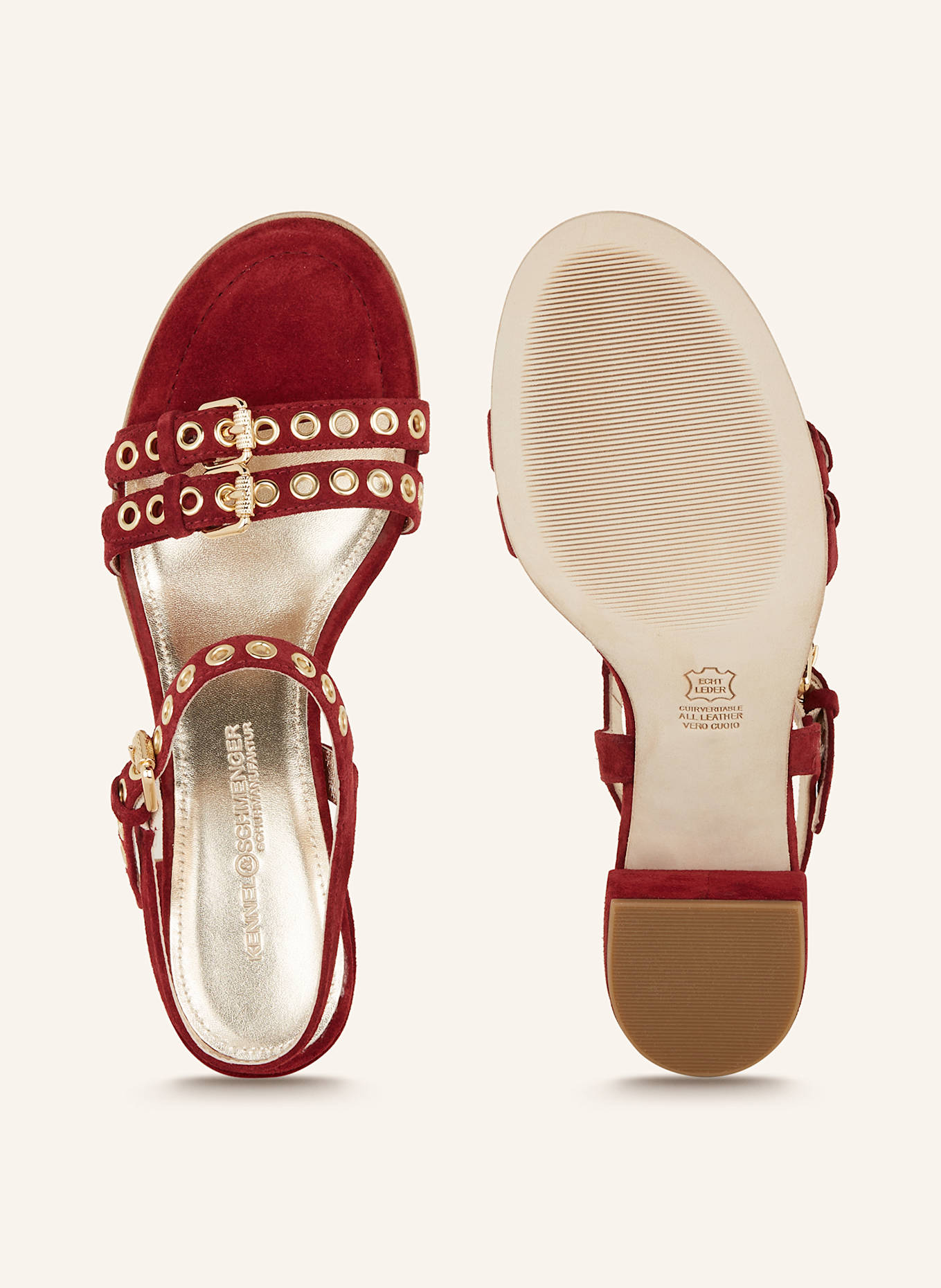 KENNEL & SCHMENGER VIOLA sandals: DARK RED / GOLD