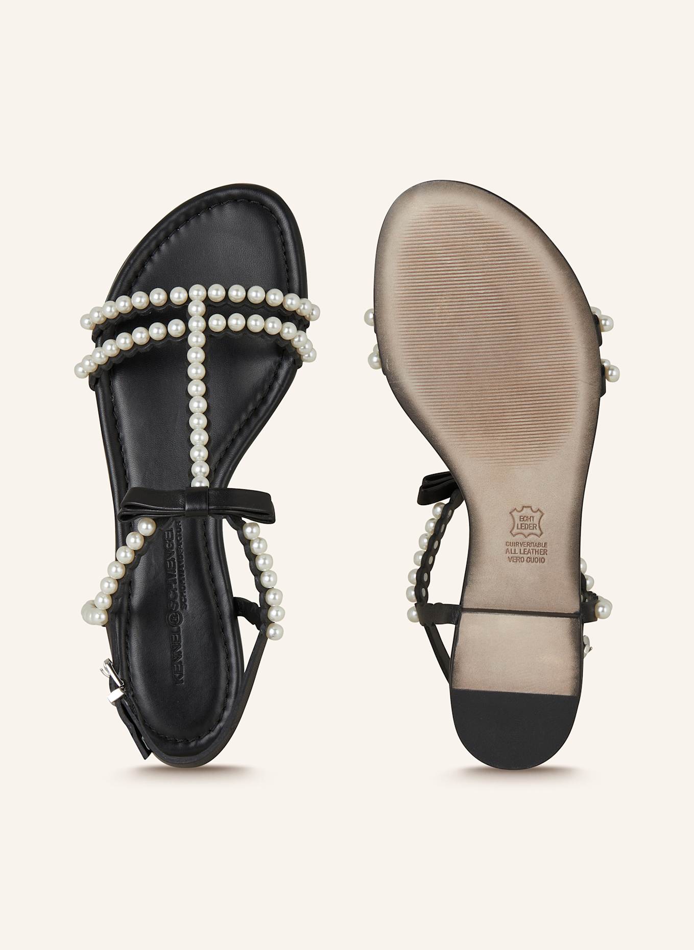KENNEL & SCHMENGER Sandały ELLE z ozdobnymi perełkami: CZARNY / ECRU