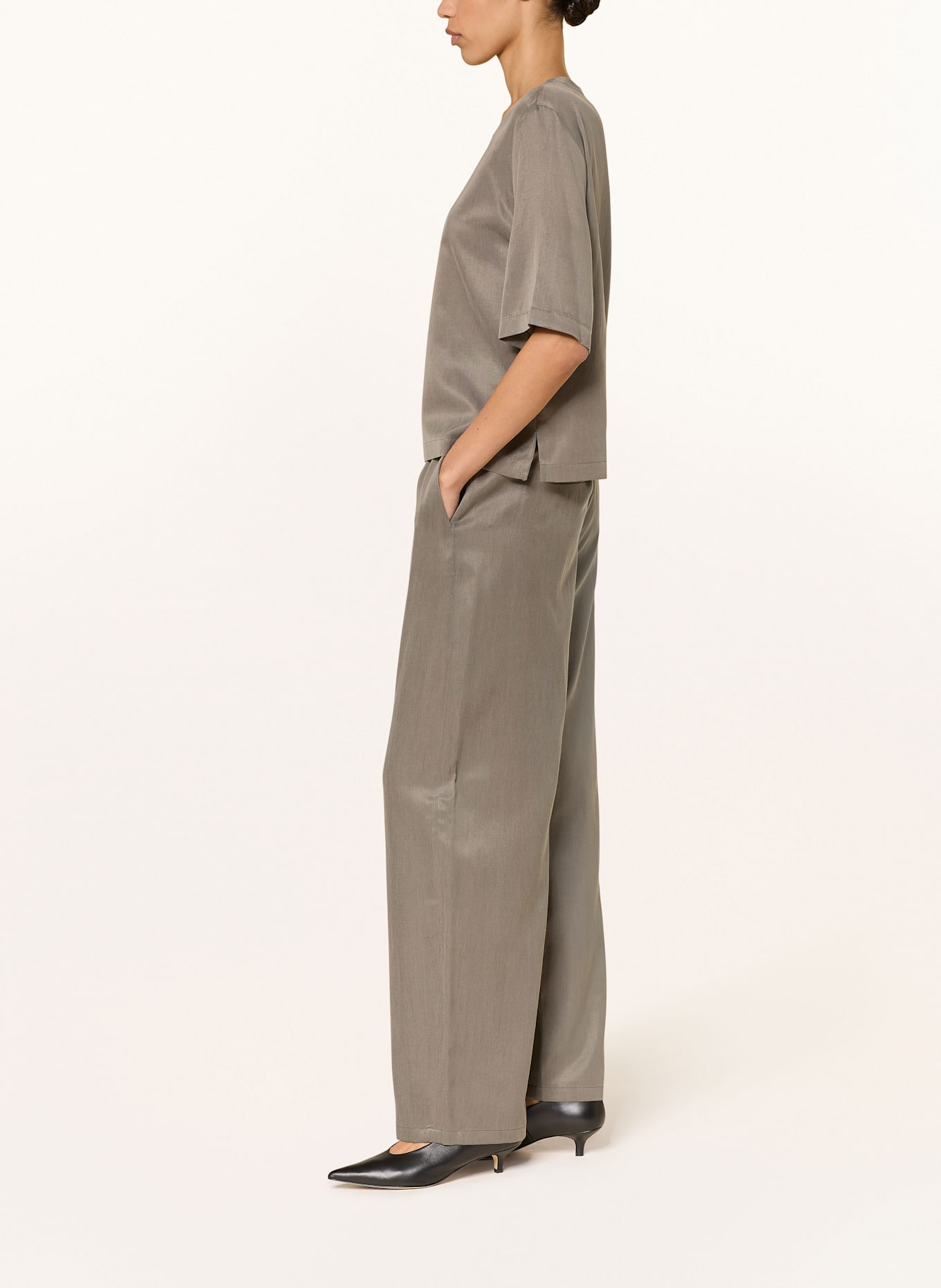 DRYKORN CONSIDER satin wide leg Alta trousers: GRAY