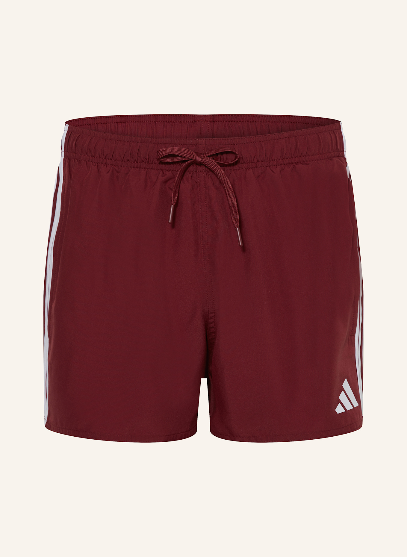 adidas 3-STRIPE 3-INCH swim shorts: DARK RED / WHITE