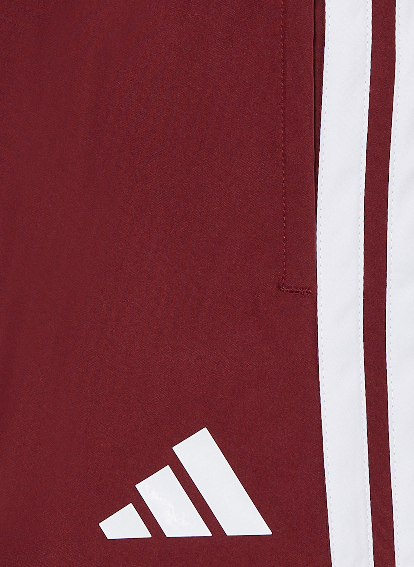 adidas 3-STRIPE 3-INCH swim shorts: DARK RED / WHITE