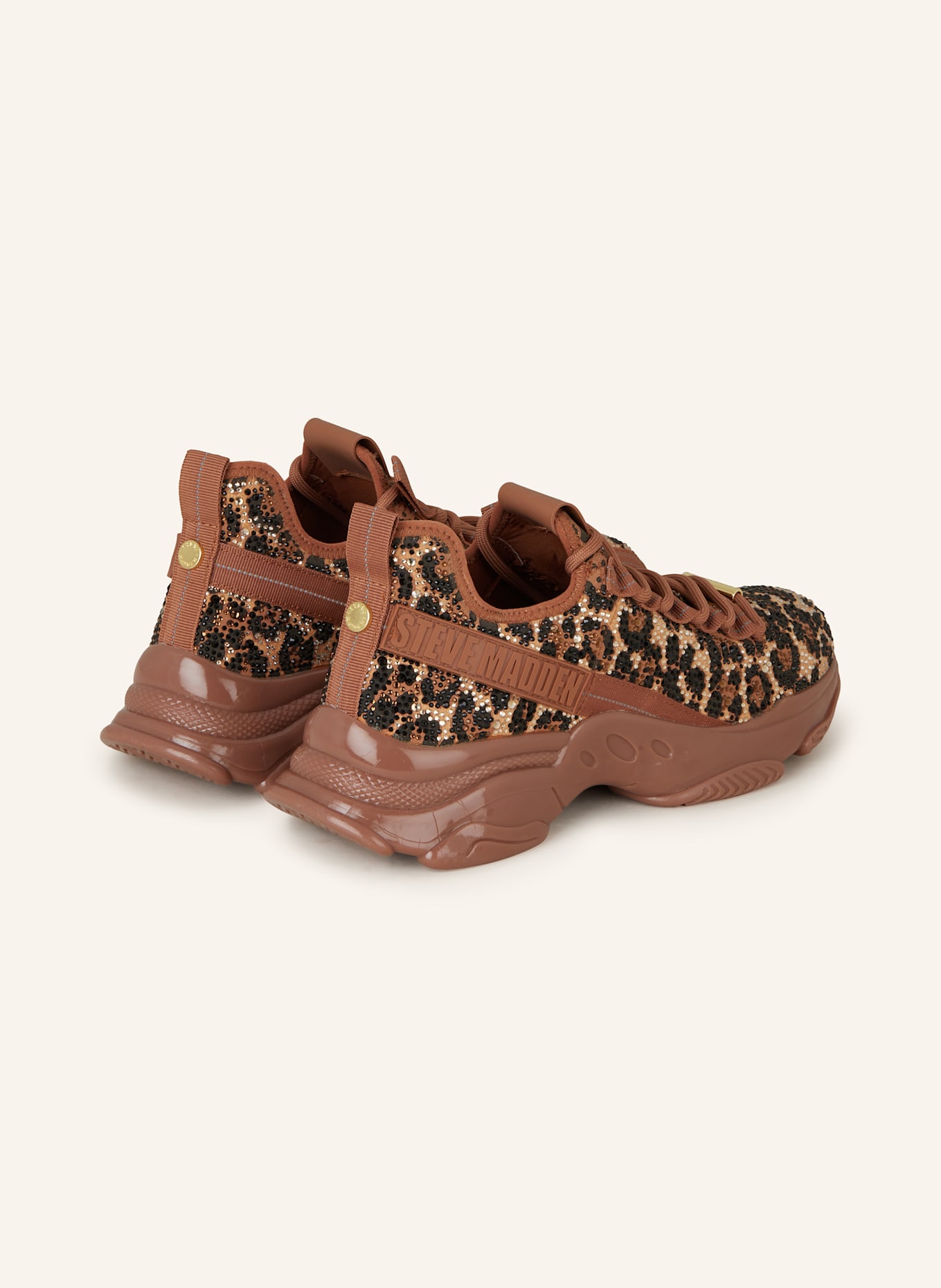 STEVE MADDEN MISTICA-L sneakers with decorative gems: BROWN/ BLACK/ LIGHT ORANGE
