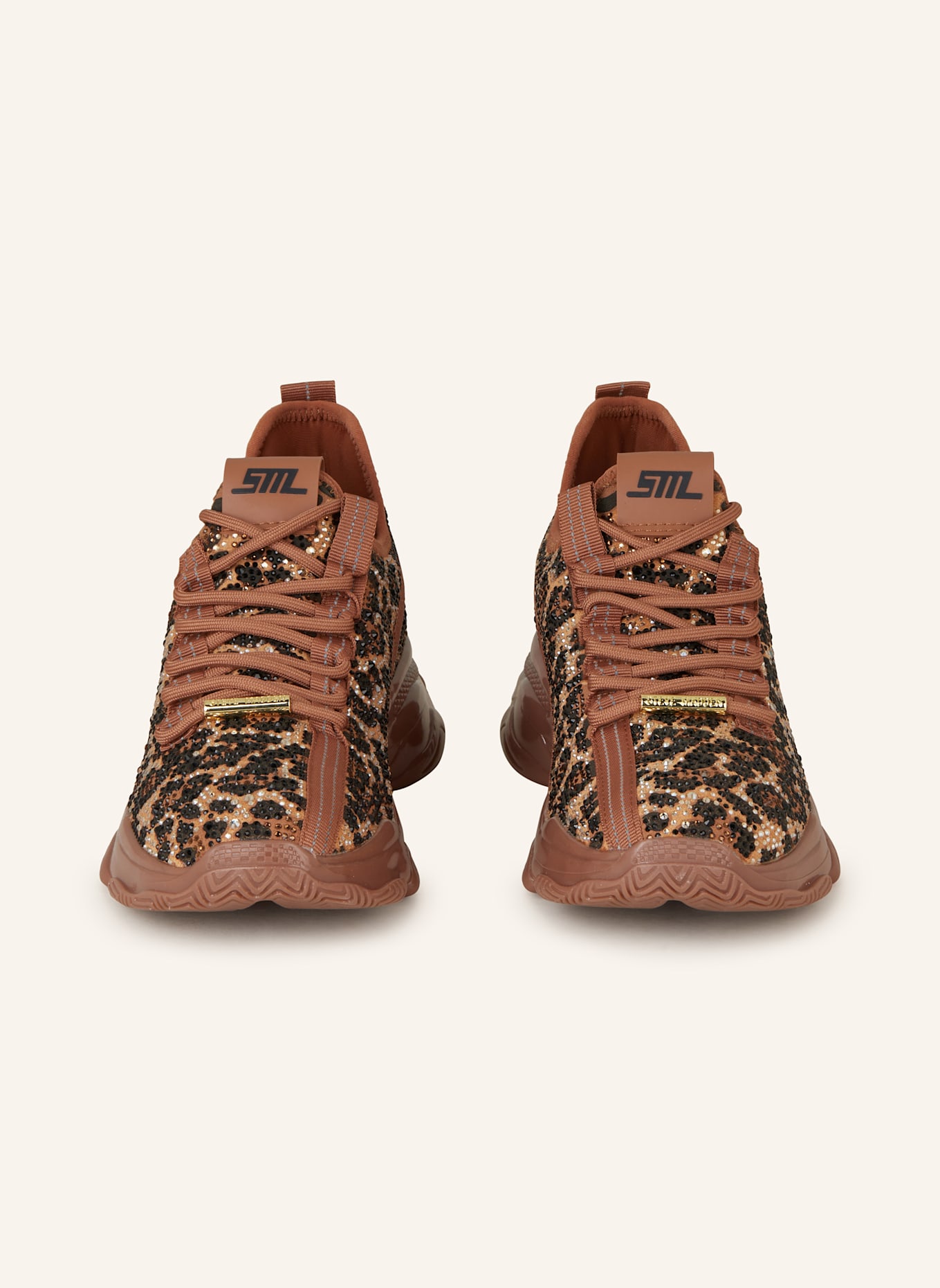 STEVE MADDEN MISTICA-L sneakers with decorative gems: BROWN/ BLACK/ LIGHT ORANGE