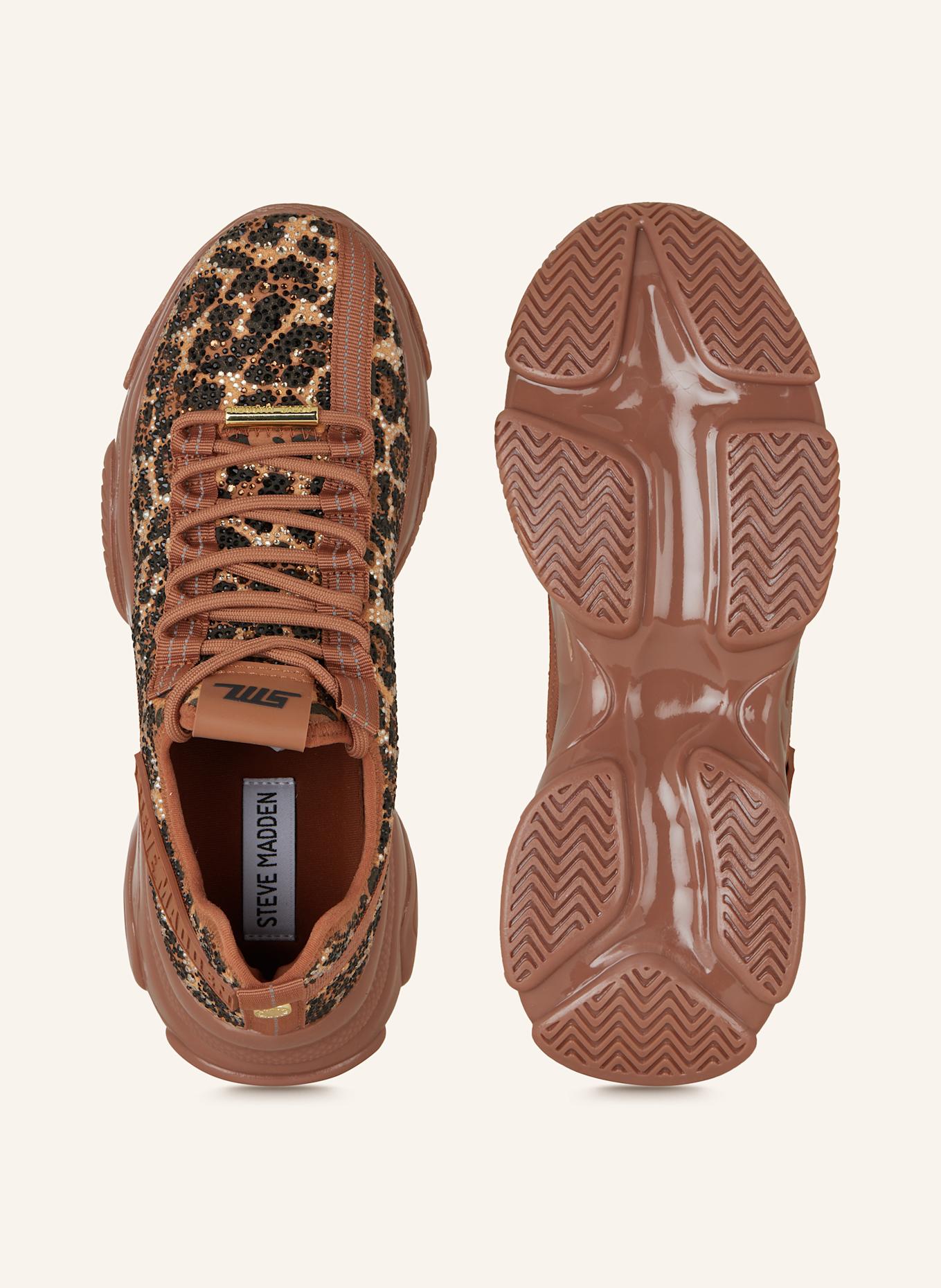 STEVE MADDEN MISTICA-L sneakers with decorative gems: BROWN/ BLACK/ LIGHT ORANGE