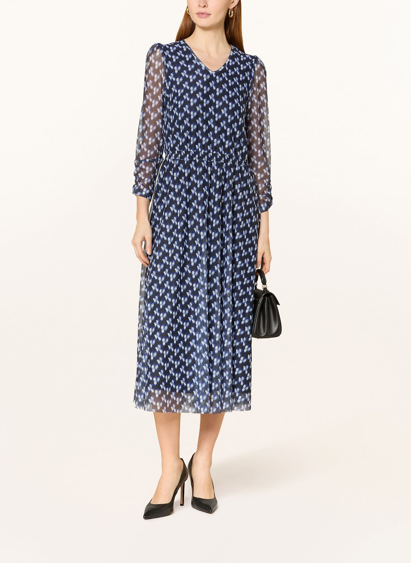 MORE & MORE Mesh-Kleid: DUNKELBLAU / WEISS