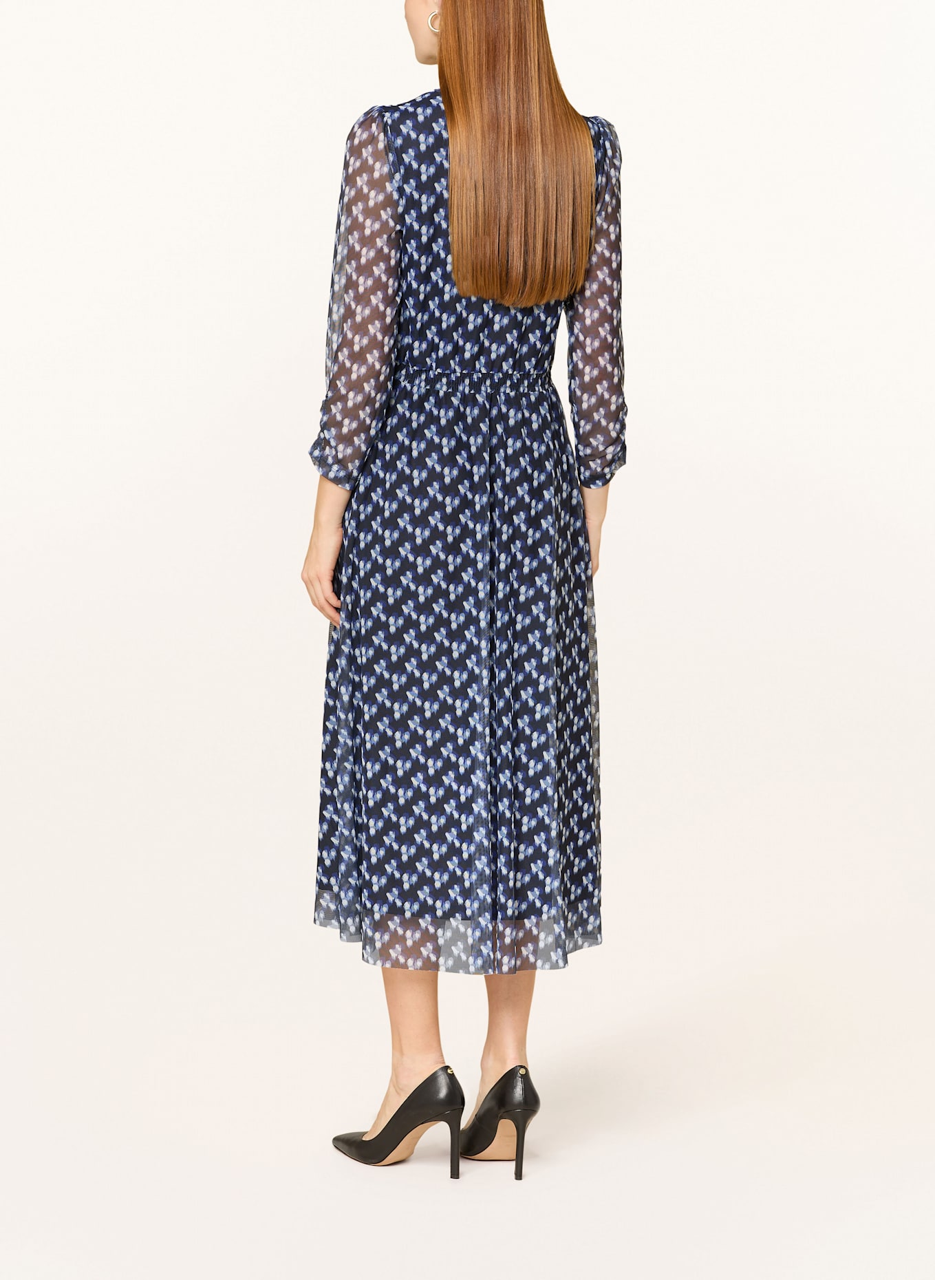 MORE & MORE Mesh-Kleid: DUNKELBLAU / WEISS