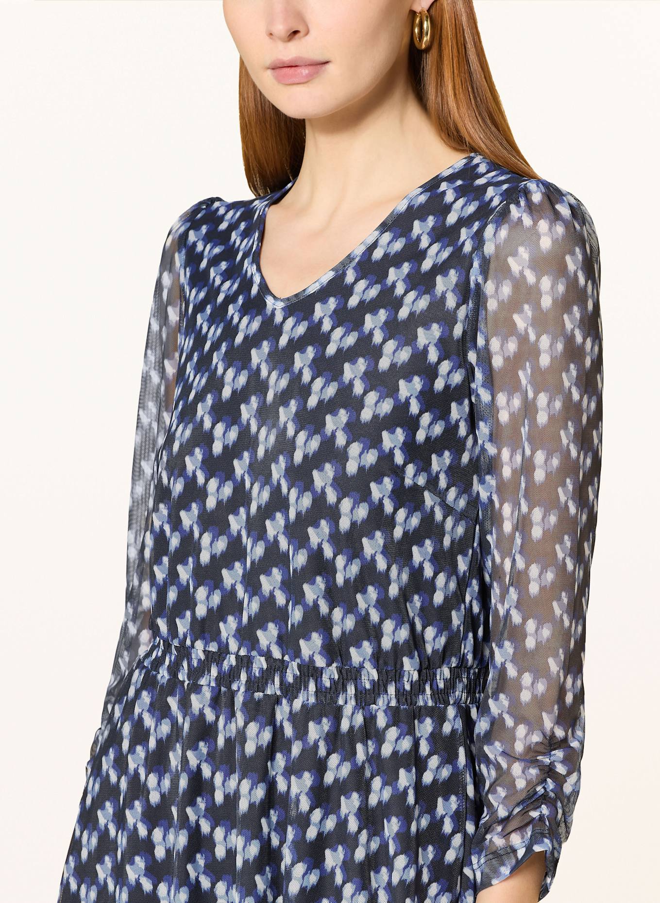 MORE & MORE Mesh-Kleid: DUNKELBLAU / WEISS