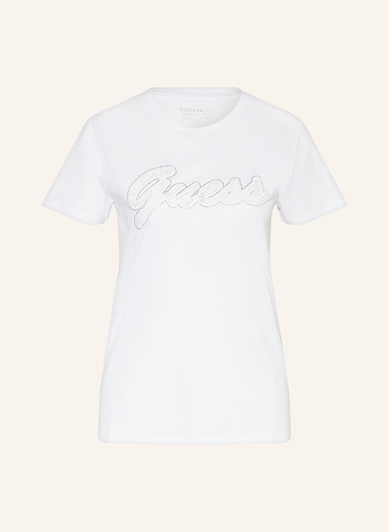 GUESS T-shirt with decorative gems: WHITE