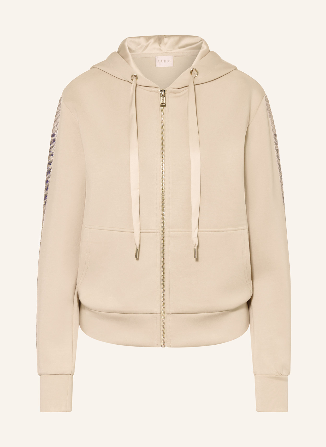 GUESS Sweatjacke mit Schmucksteinen: BEIGE