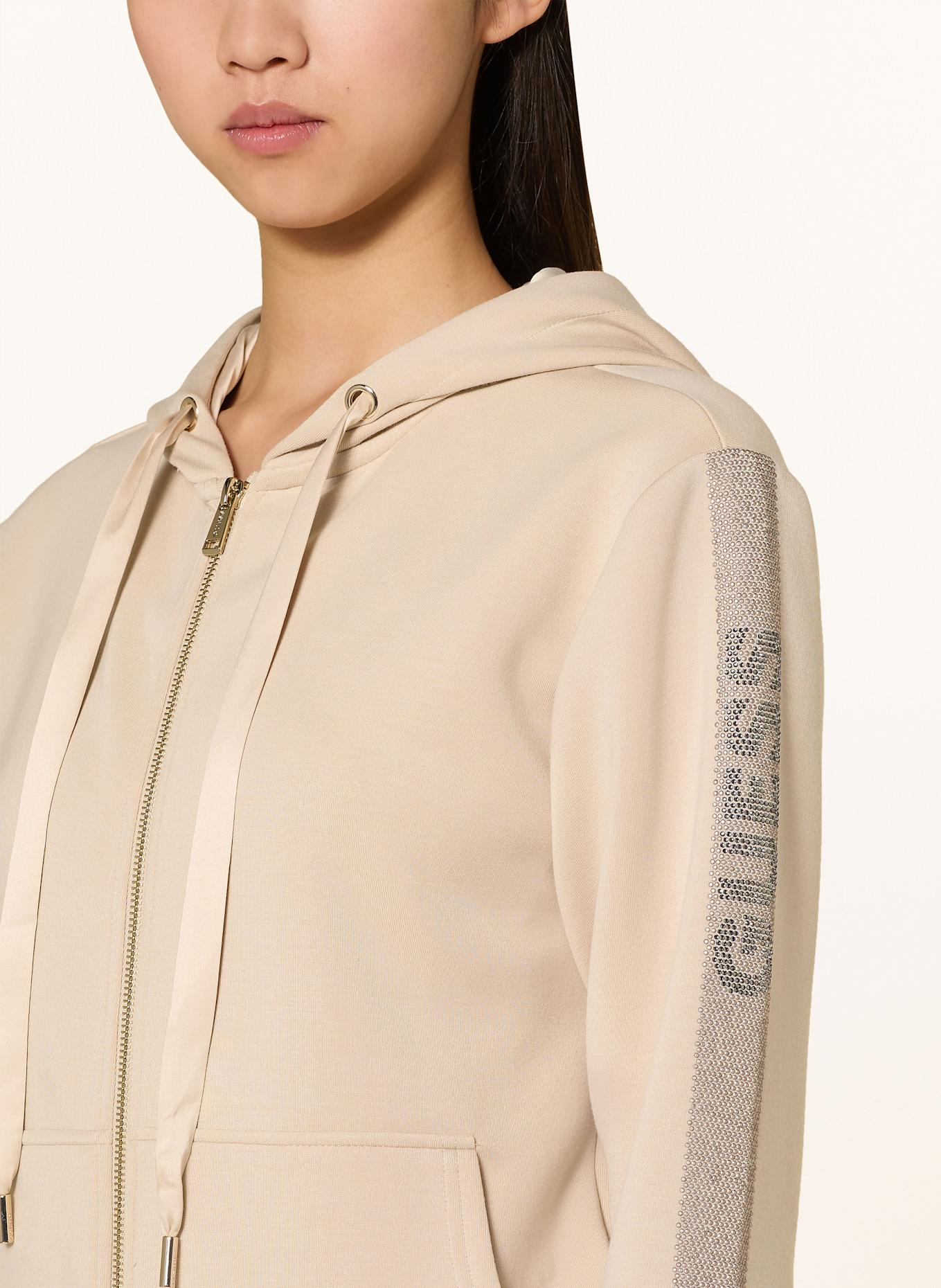 GUESS Sweatjacke mit Schmucksteinen: BEIGE