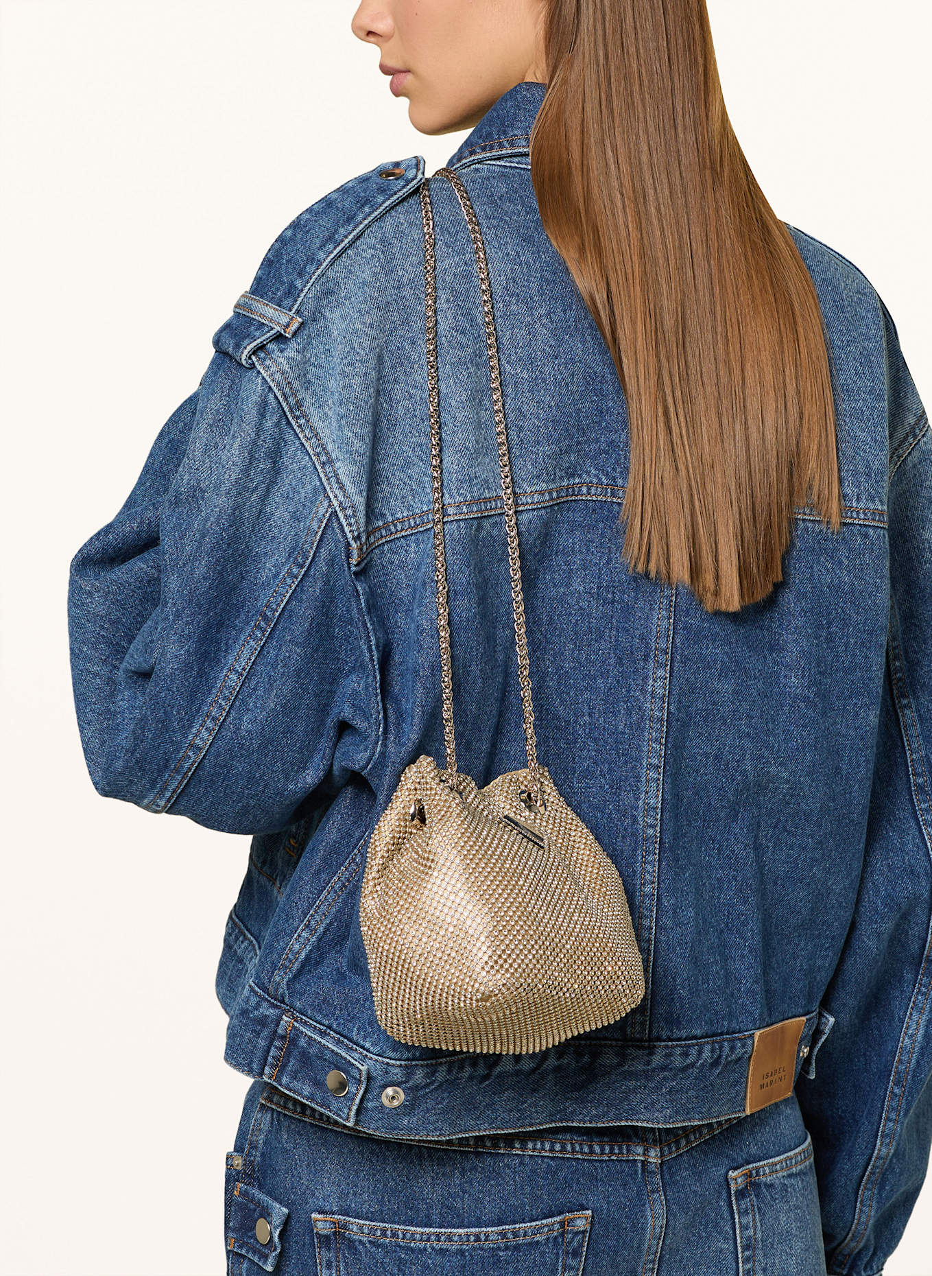 GUESS Beuteltasche ZALINA mit Schmucksteinen: GOLD