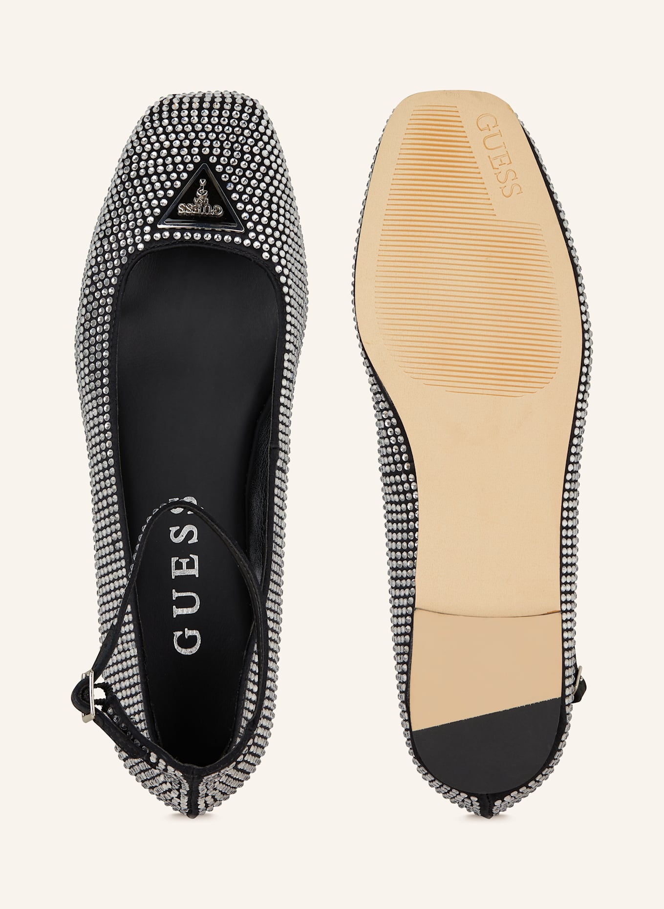 GUESS Slingballerinas mit Schmucksteinen: SILBER/ SCHWARZ