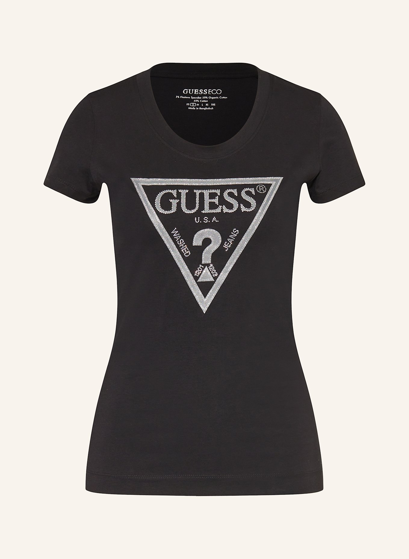 GUESS T-shirt with decorative gems: BLACK/ SILVER