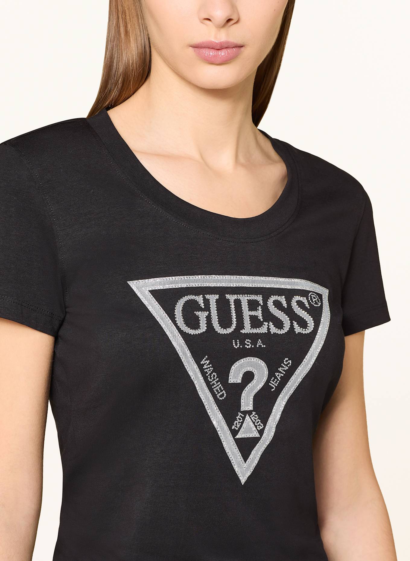GUESS T-shirt with decorative gems: BLACK/ SILVER