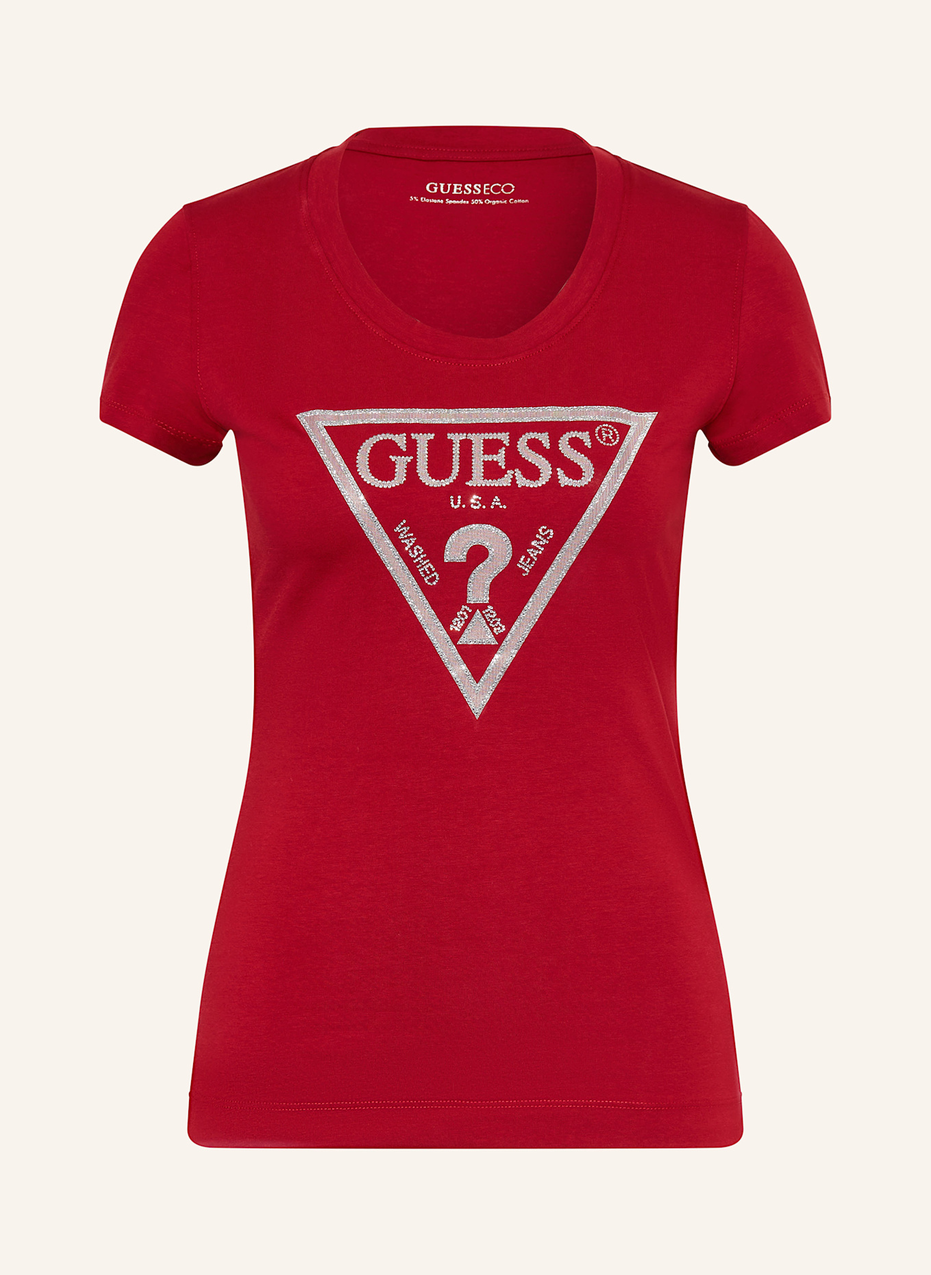 GUESS T-Shirt mit Schmucksteinen: DUNKELROT