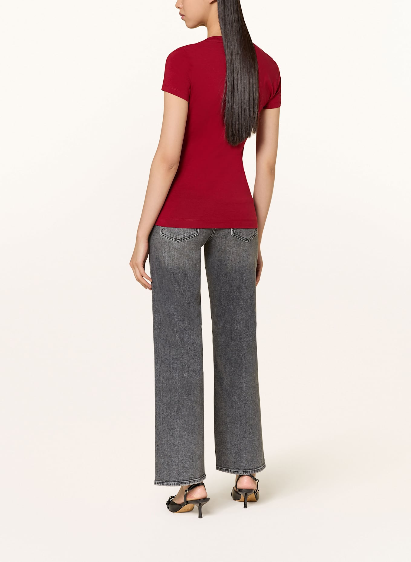 GUESS T-Shirt mit Schmucksteinen: DUNKELROT