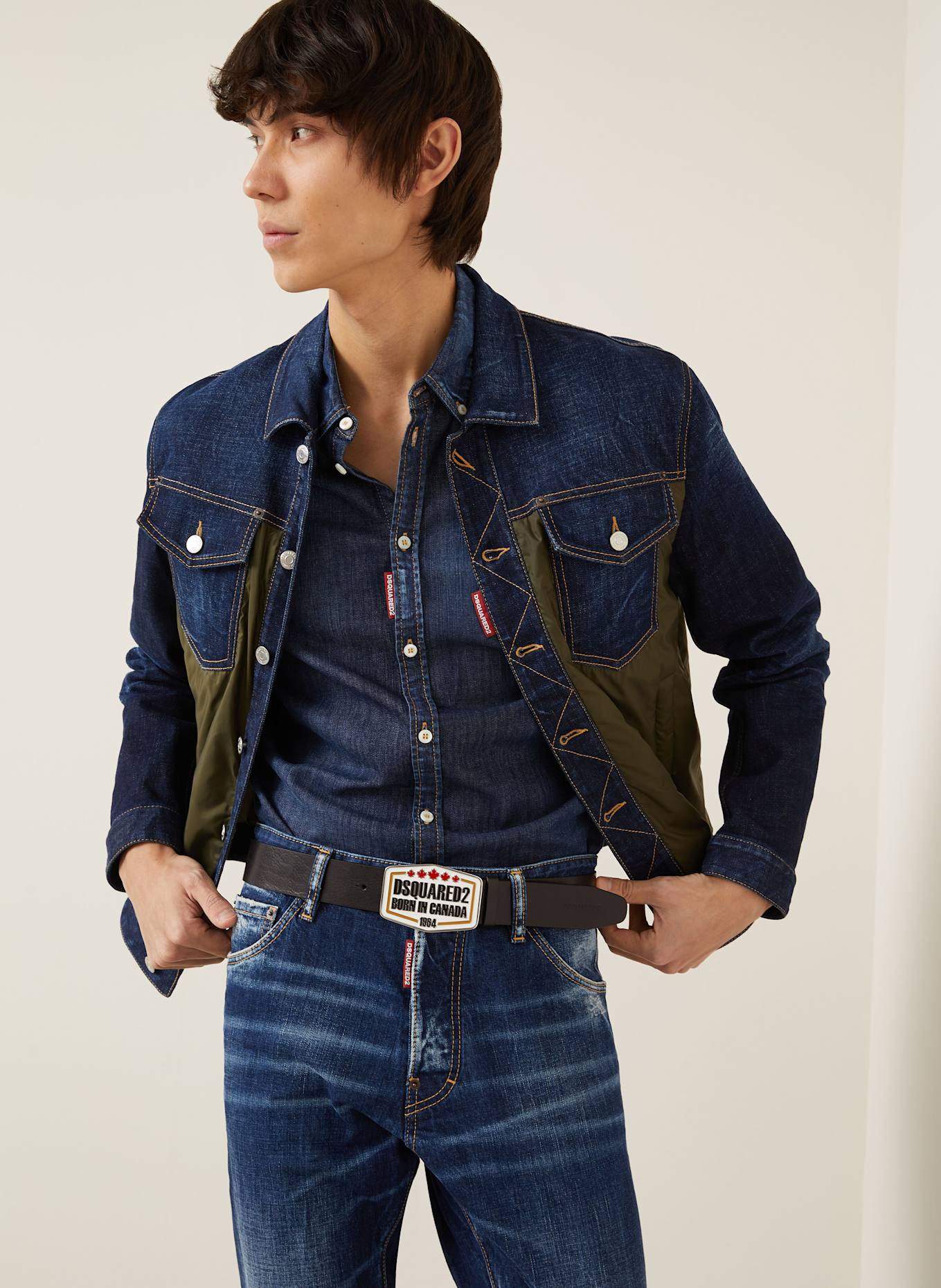 DSQUARED2 Jacke im Materialmix: DUNKELBLAU / KHAKI