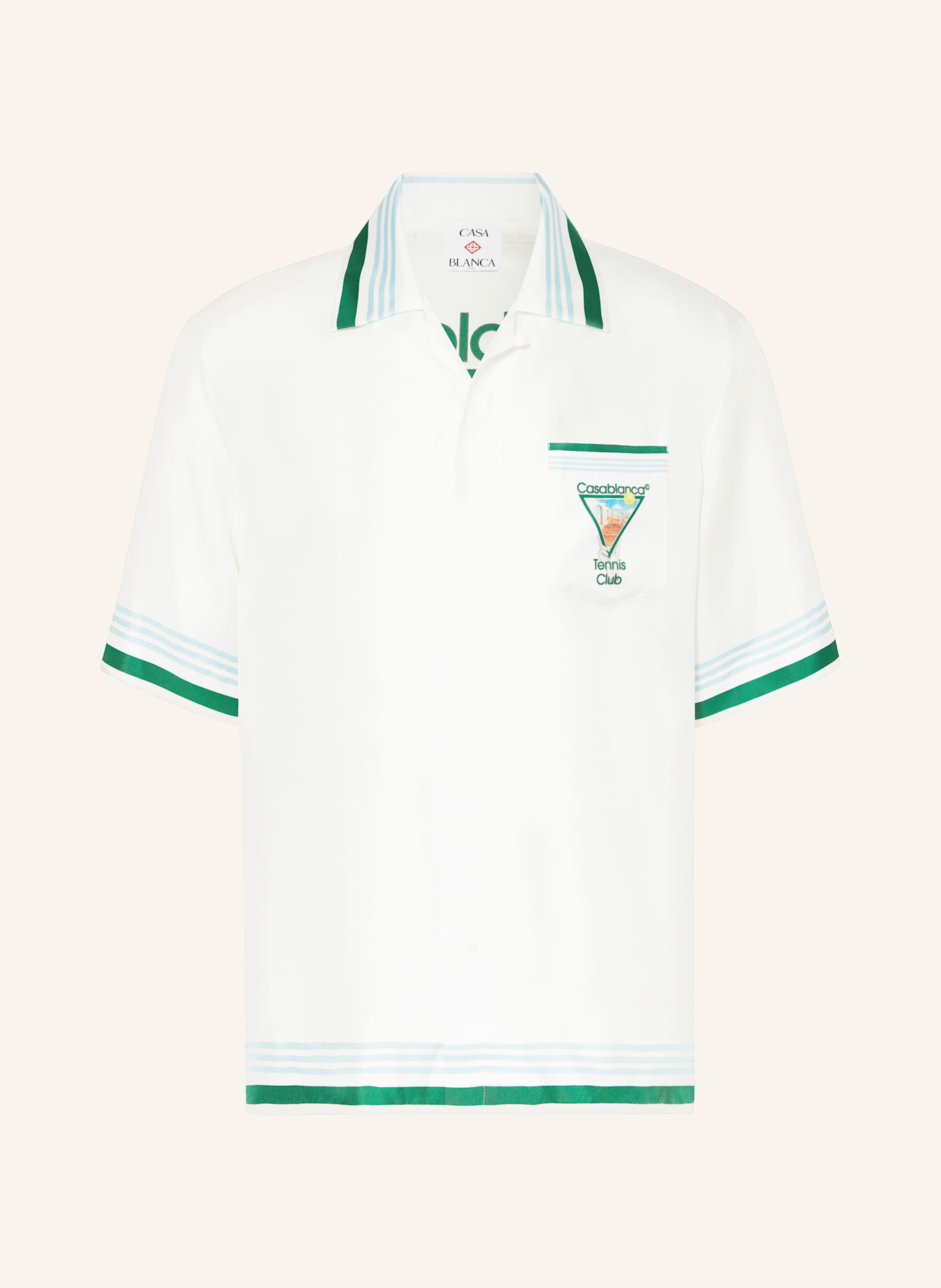 Casablanca Resorthemd Comfort Fit aus Seide: WEISS / GRÜN / HELLBLAU