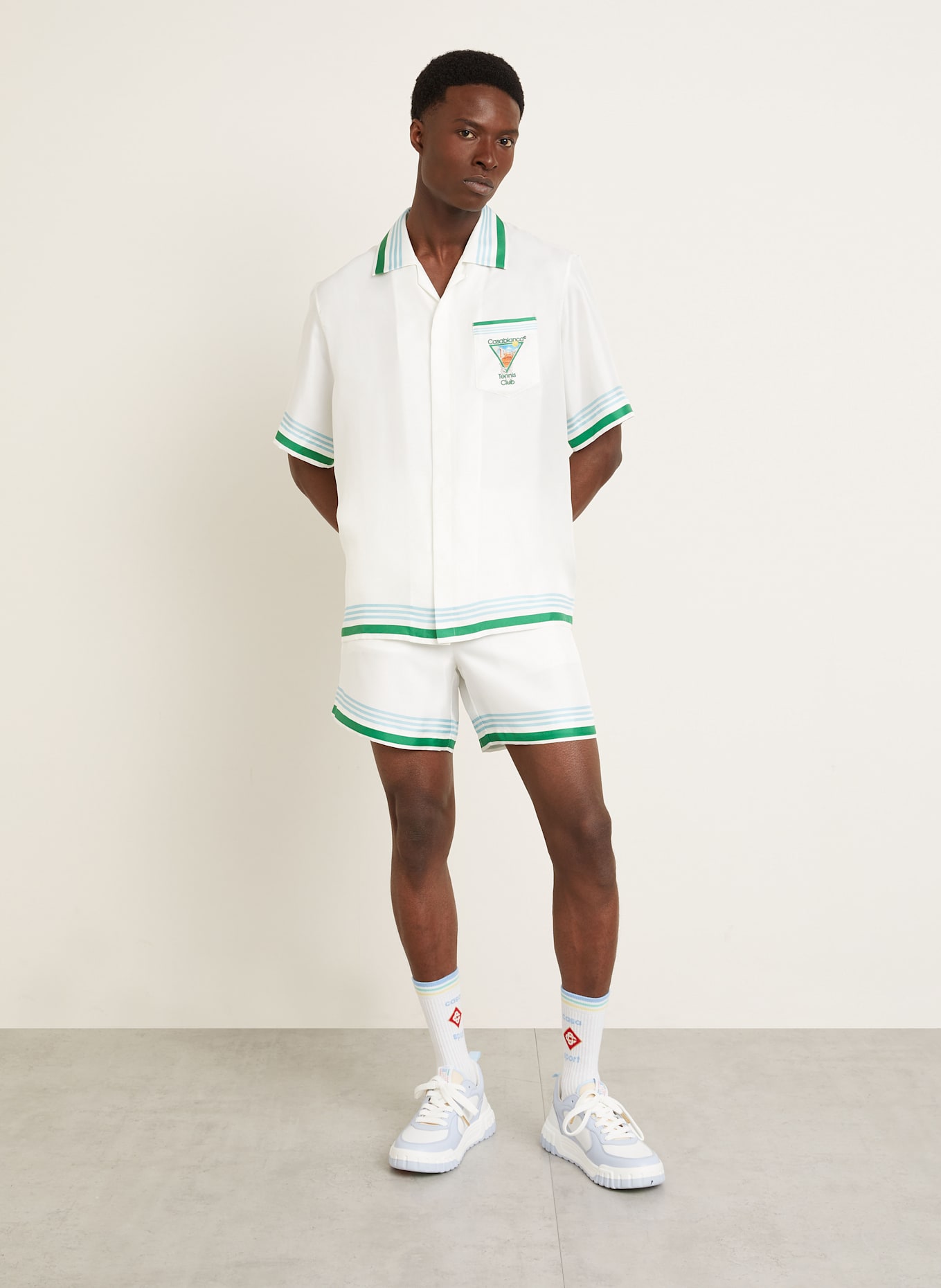 Casablanca Resorthemd Comfort Fit aus Seide: WEISS / GRÜN / HELLBLAU