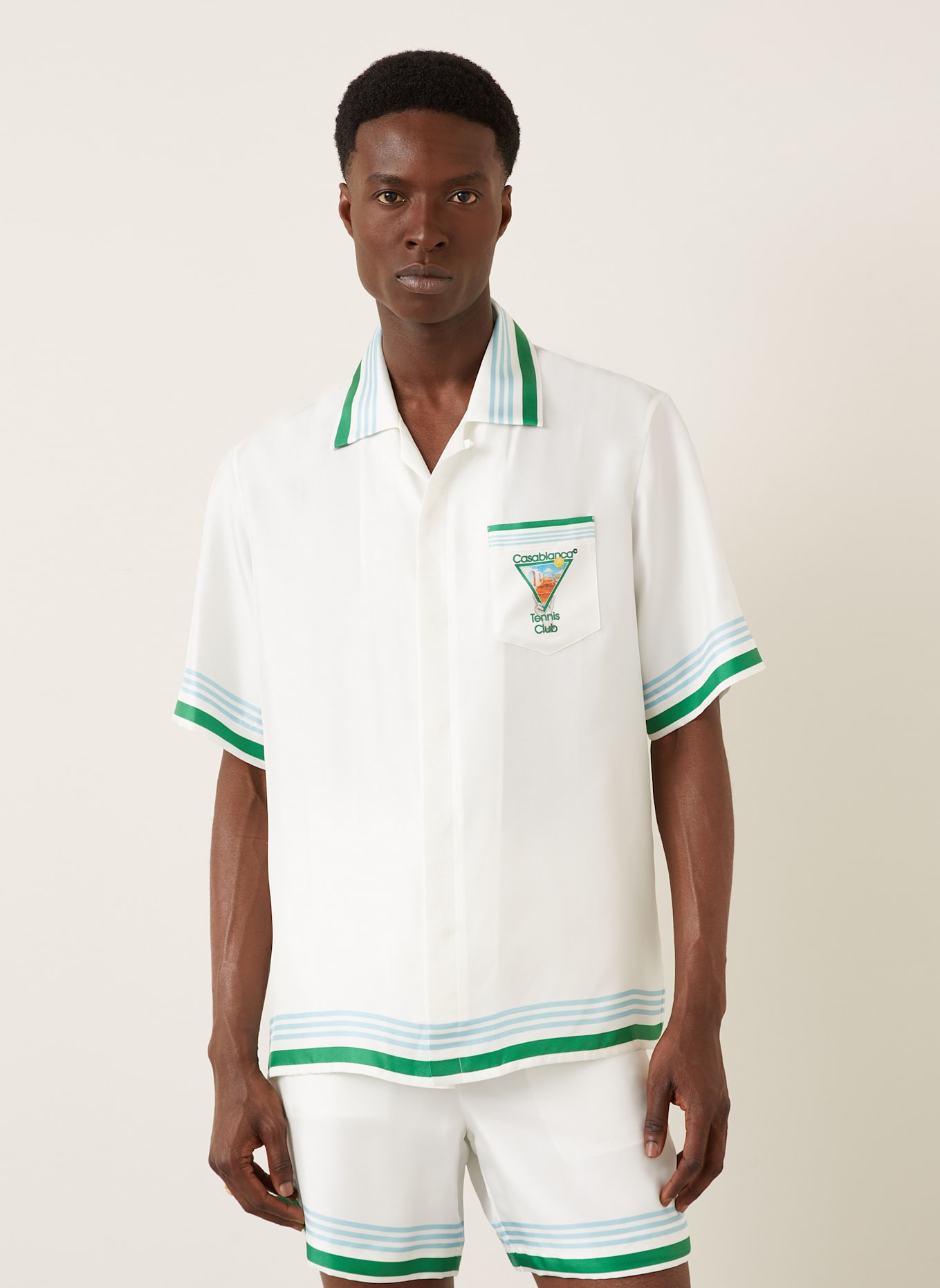 Casablanca Resorthemd Comfort Fit aus Seide: WEISS / GRÜN / HELLBLAU