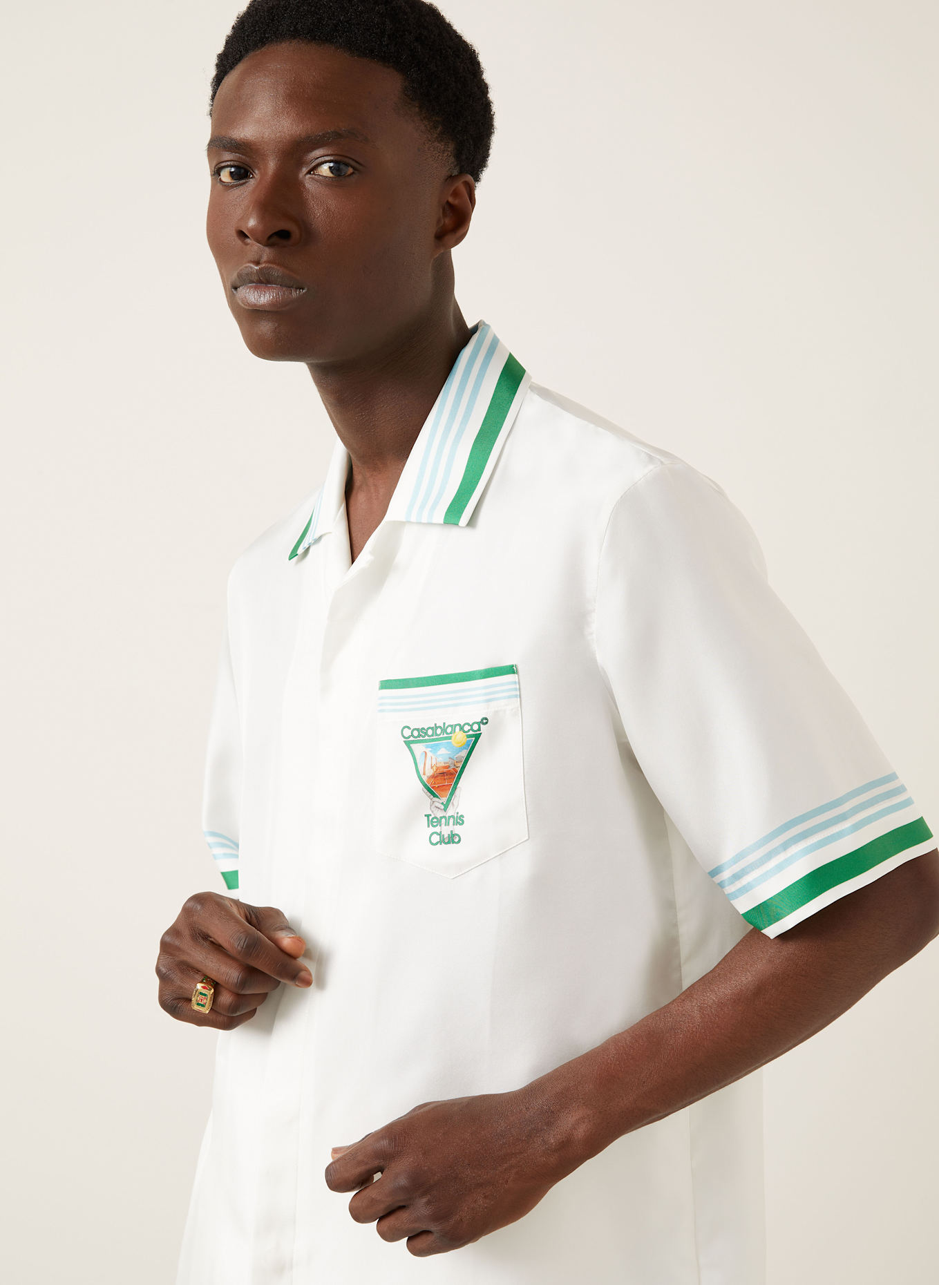 Casablanca Resorthemd Comfort Fit aus Seide: WEISS / GRÜN / HELLBLAU