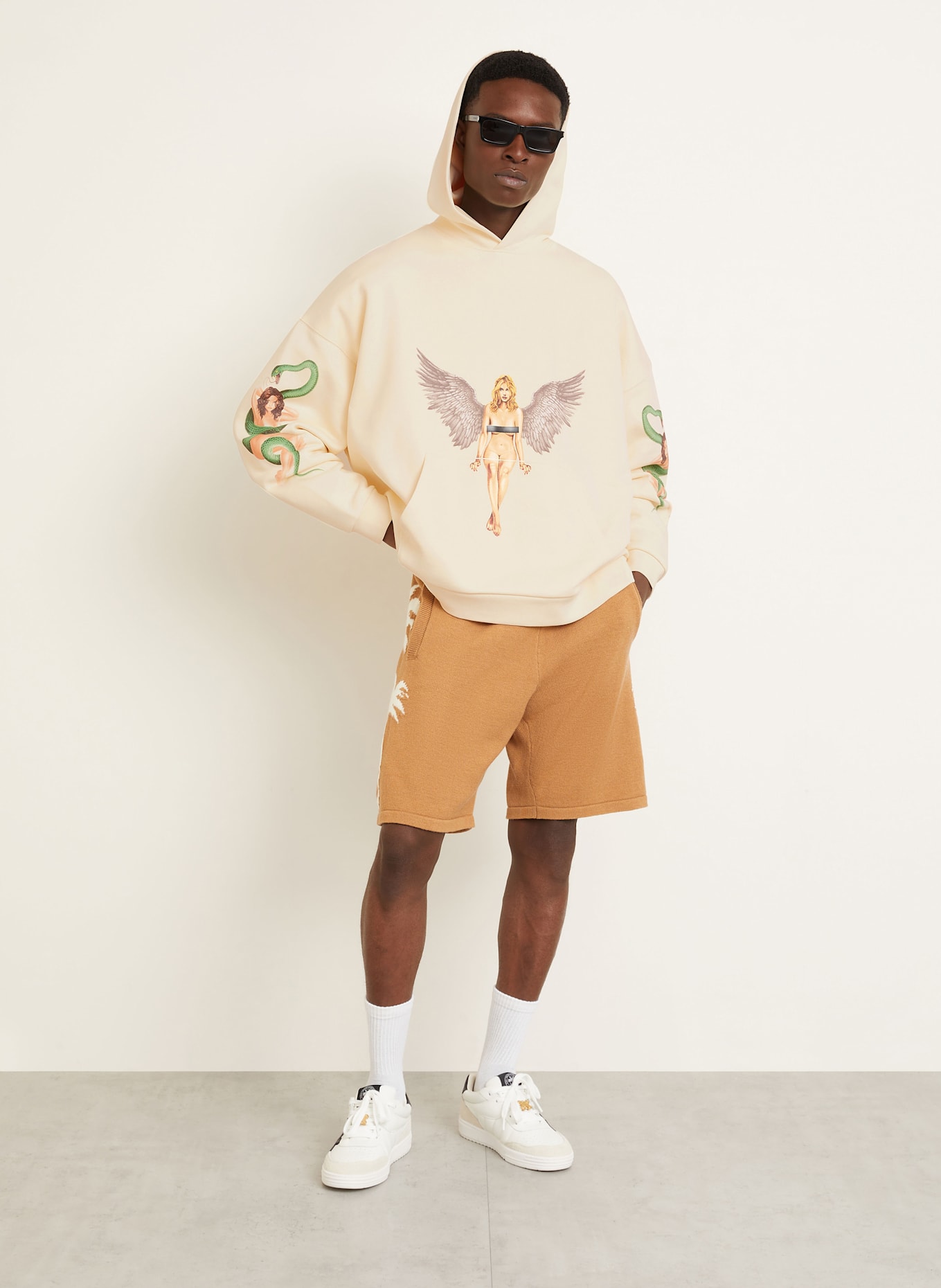 Palm Angels Bluza z kapturem: ECRU/ CZARNY