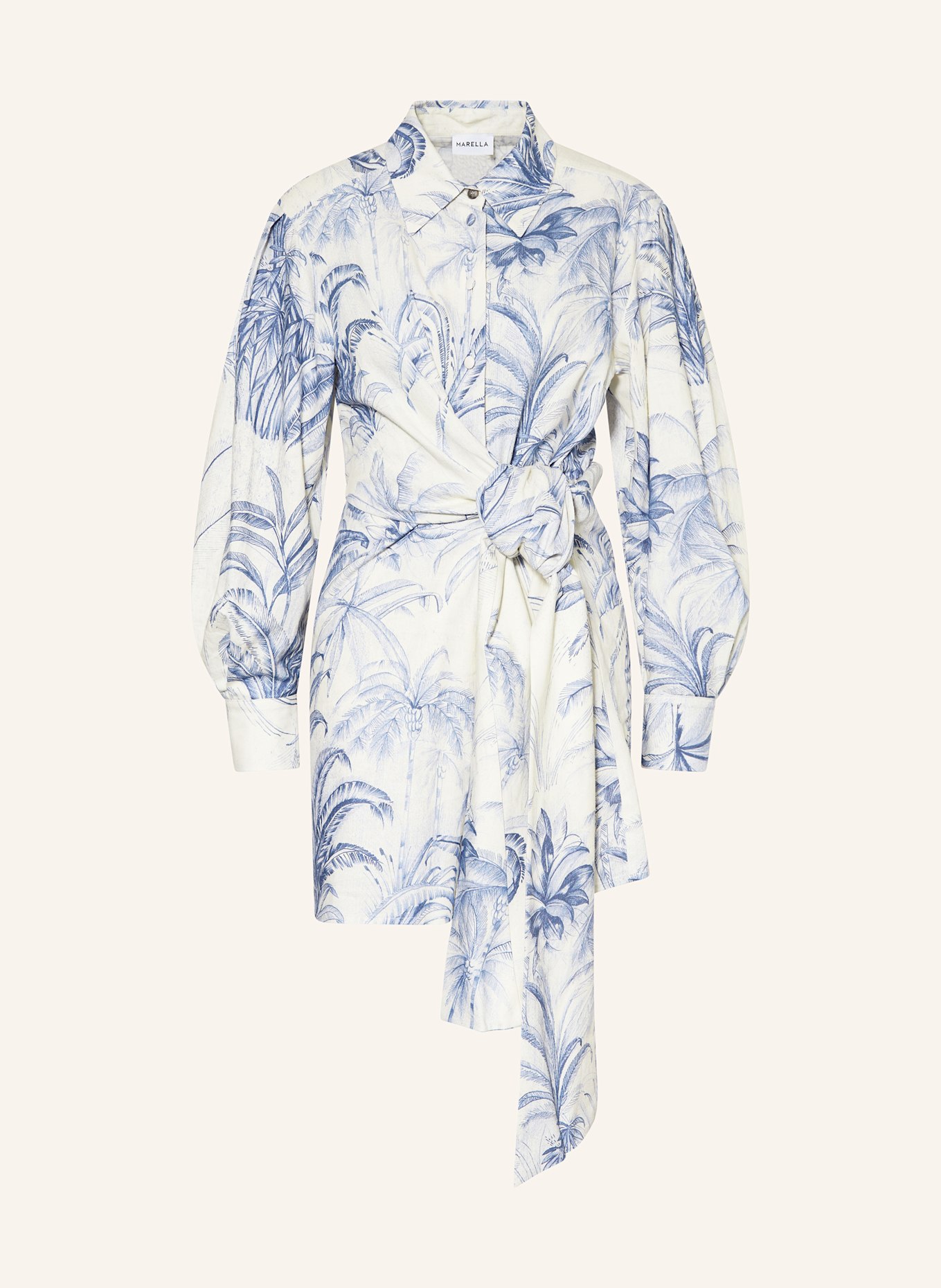 MARELLA Hemdblusenkleid mit Leinen: BLAU / ECRU