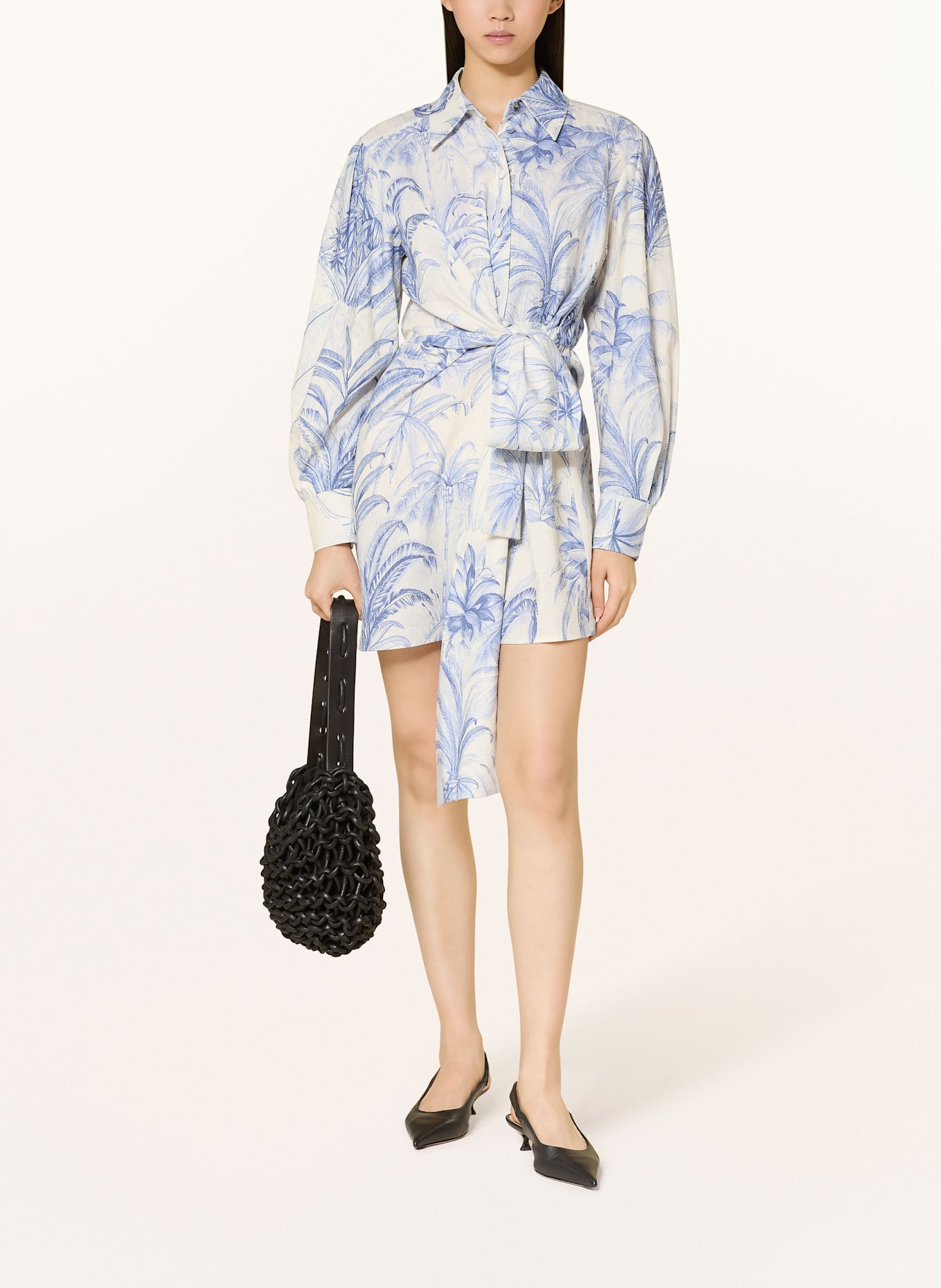 MARELLA Hemdblusenkleid mit Leinen: BLAU / ECRU