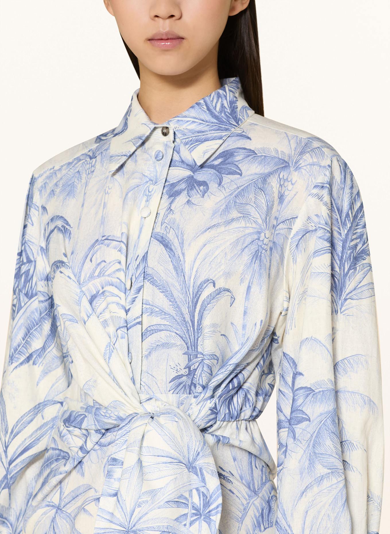 MARELLA Hemdblusenkleid mit Leinen: BLAU / ECRU